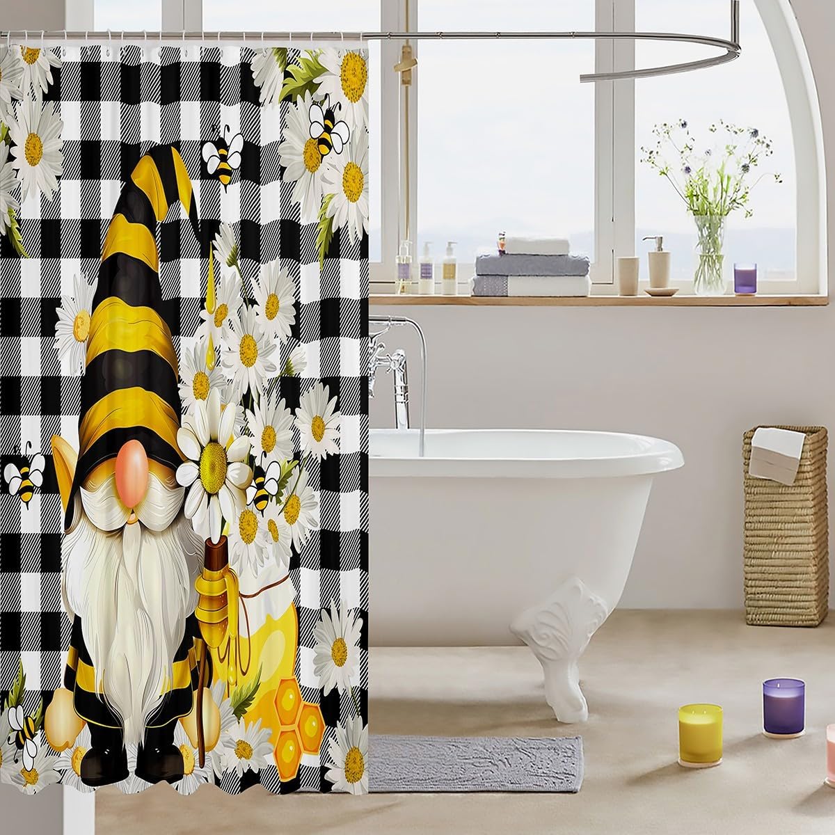 Cute Bee Gnome Shower Curtain 72x72 inches