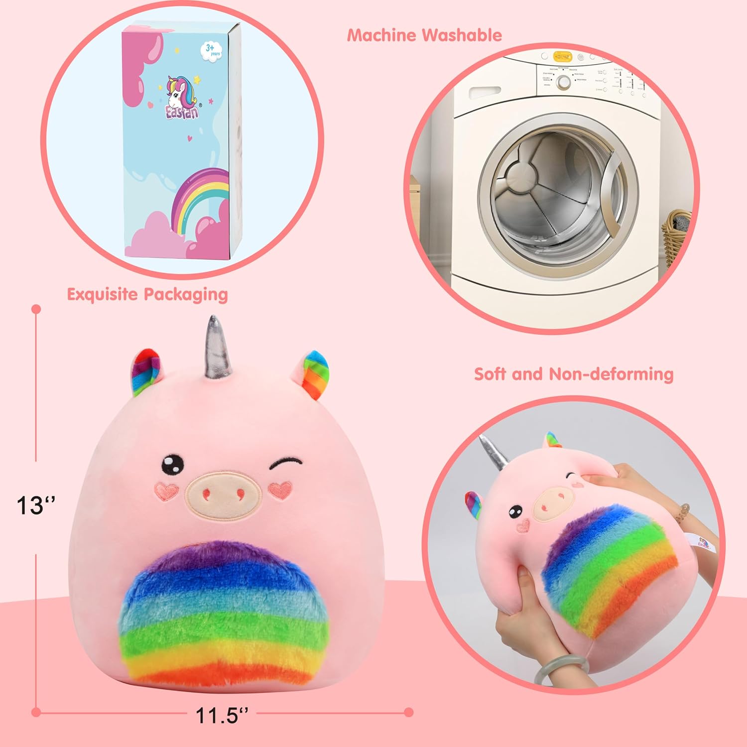 Easfan Rainbow Unicorn Plush Pillow