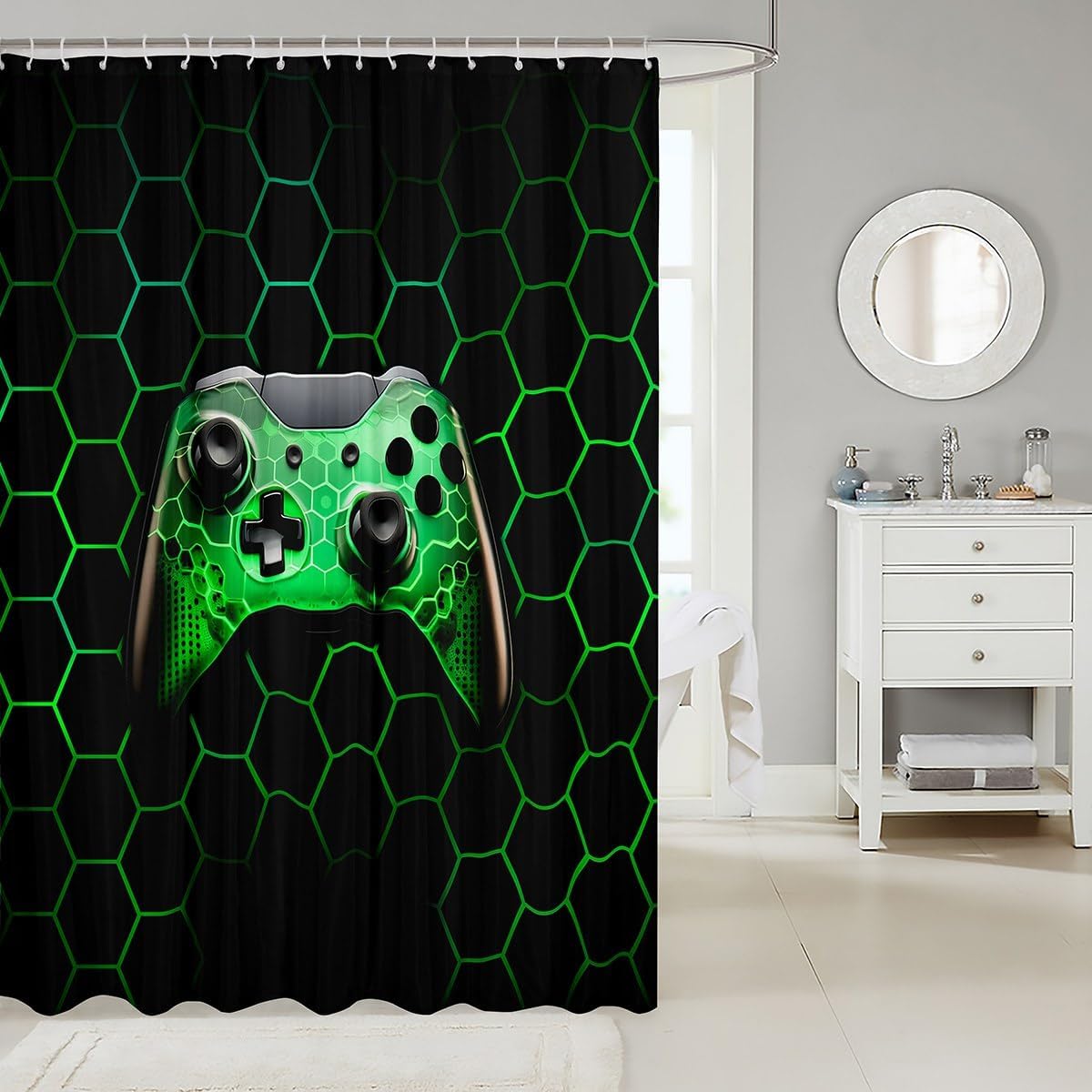 Stylish Geometric Honeycomb Gamepad - High-Quality Waterproof Bathroom Curtains