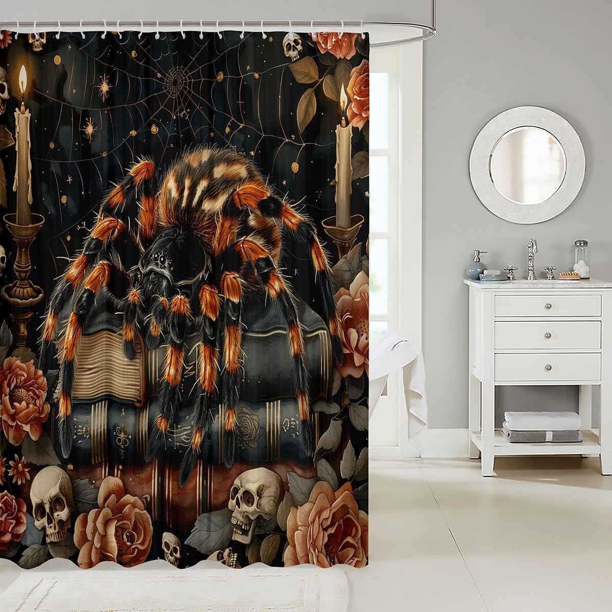 3D Spider Skull Shower Curtain Set 72x72