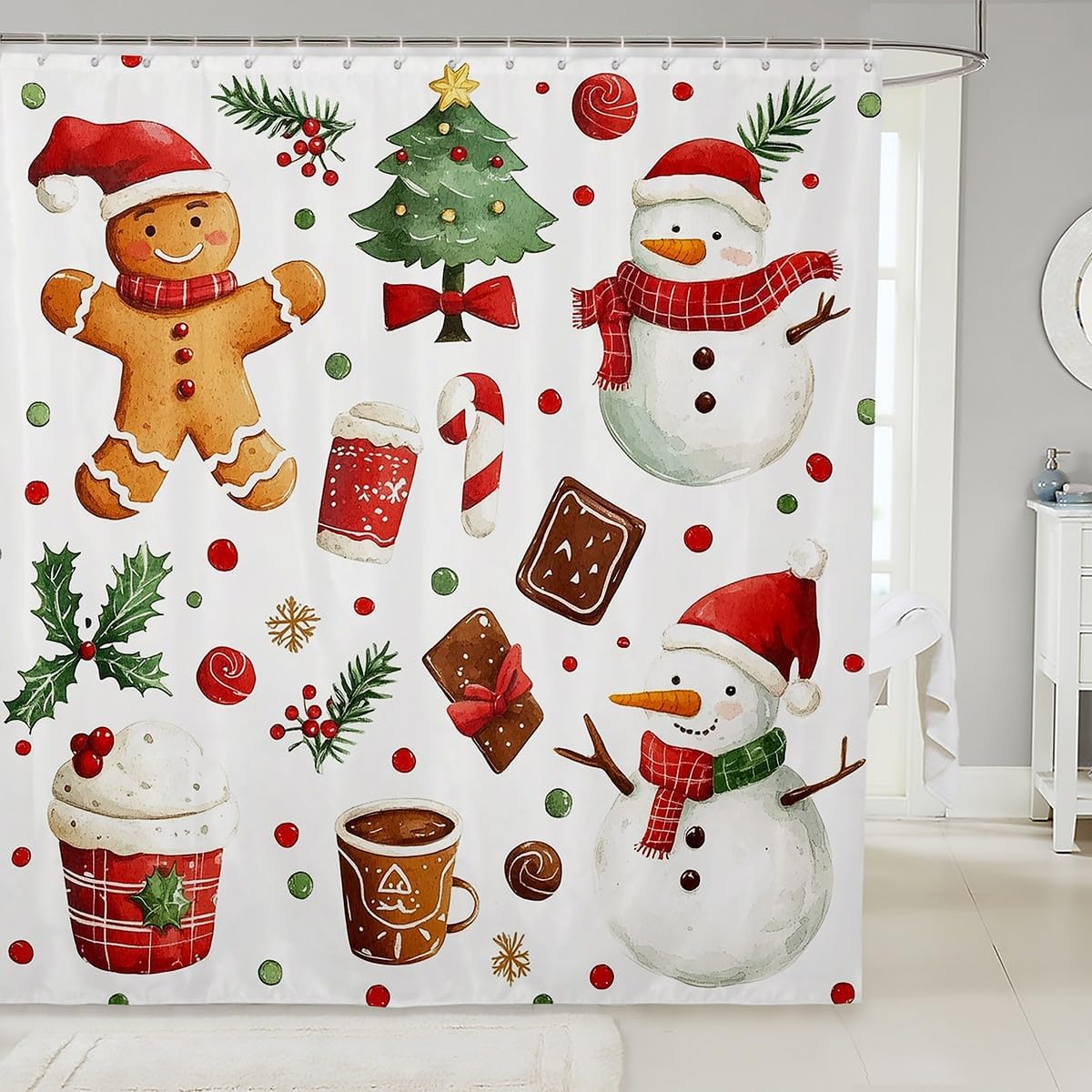 Castles Gingerbread Man Waterproof Bath Shower Curtain Set