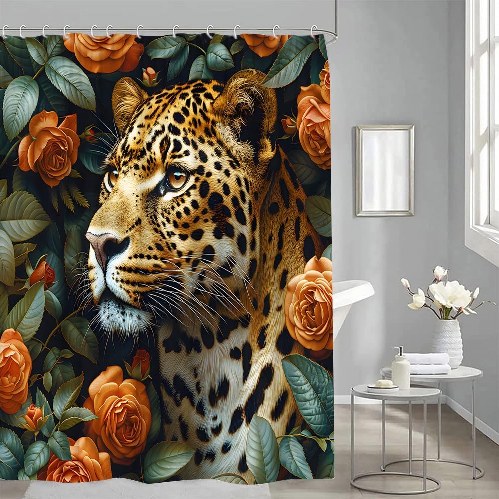YSSFAV Leopard Floral Shower Curtain Set