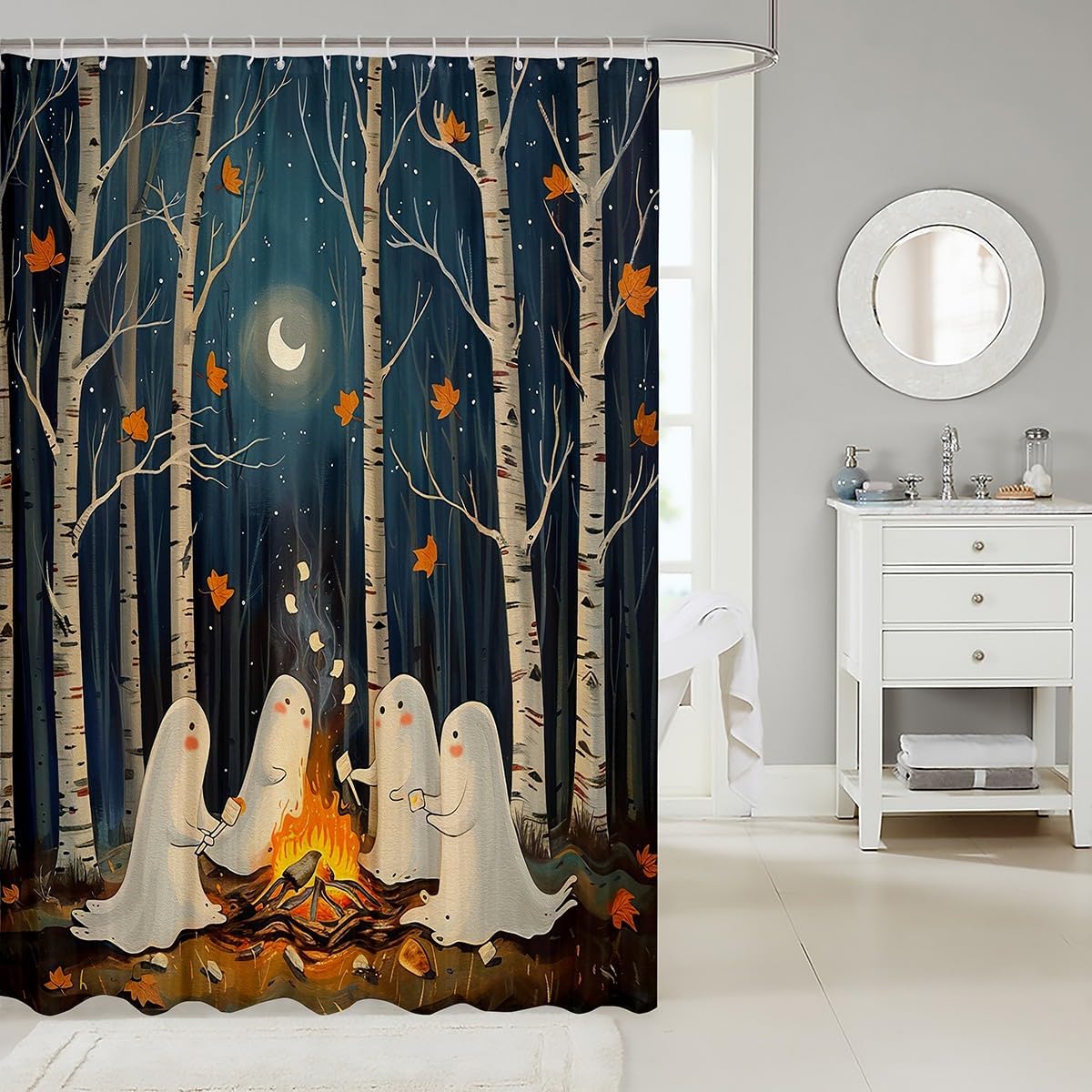 Kids Halloween Ghost Shower Curtain Set