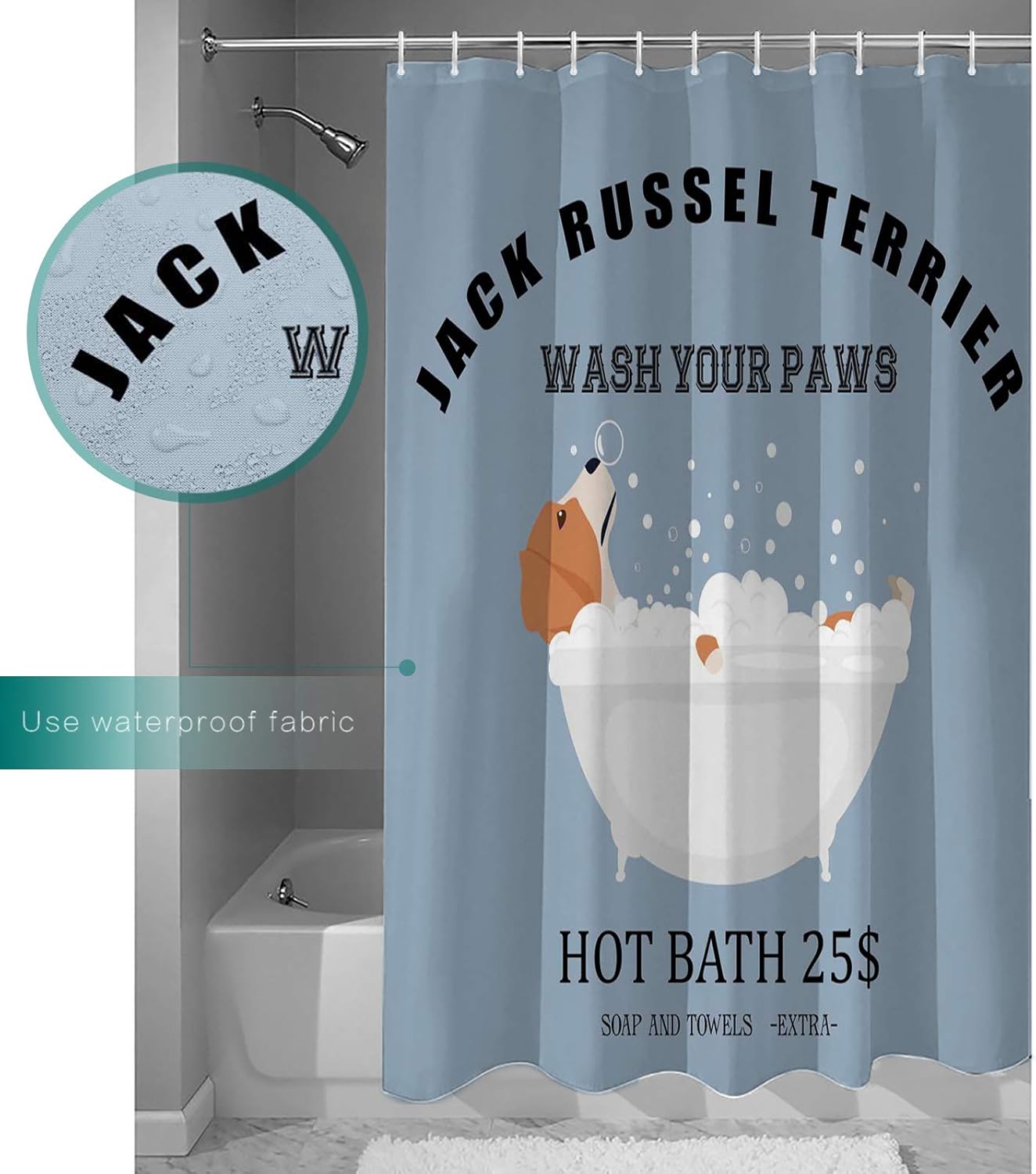 Premium Jack Russell Terrier Shower Curtain waterproof soft realistic animal design