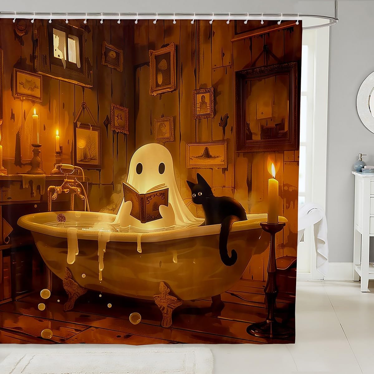 Funny Ghost Bath Curtain Halloween 72x84