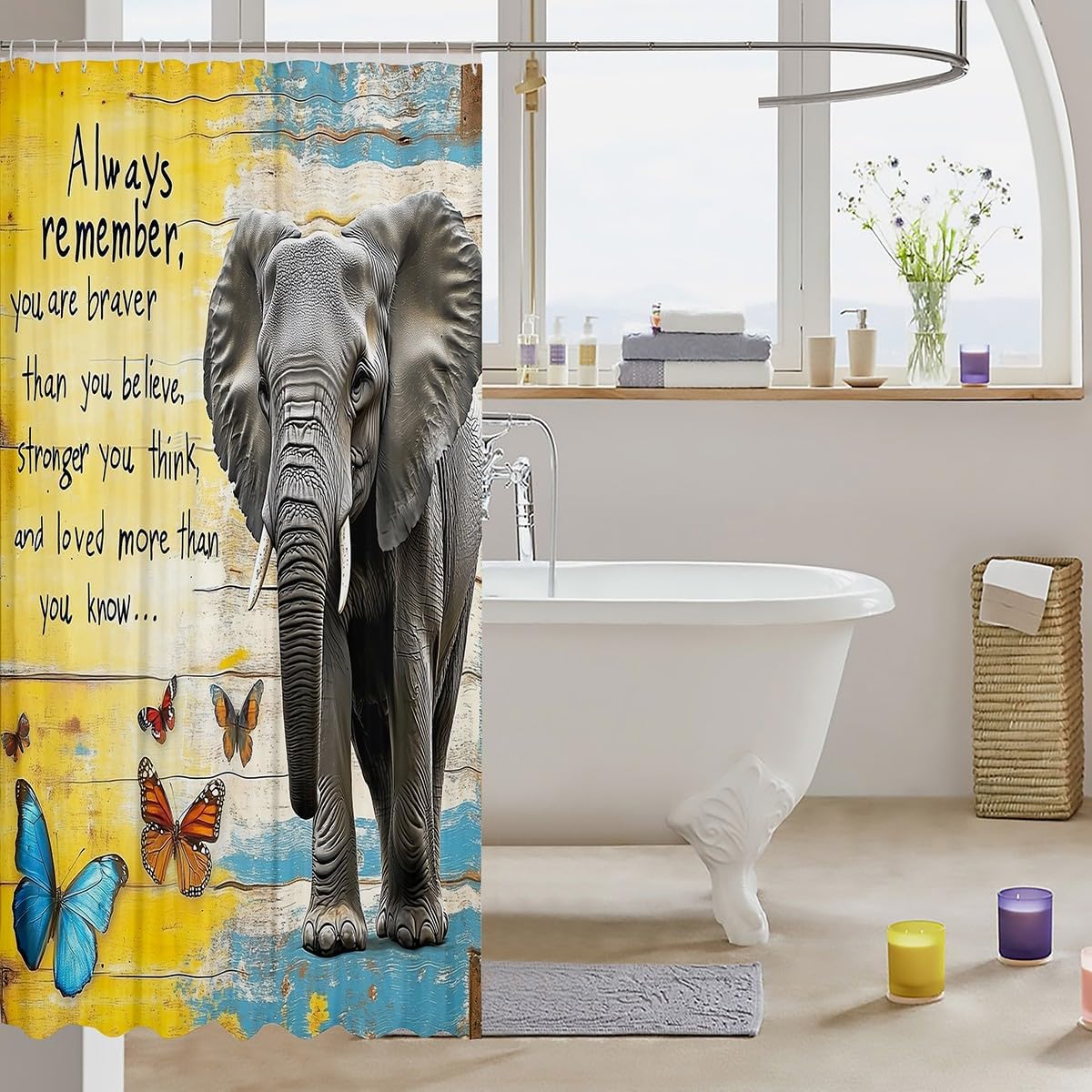 Feelyou Elephant Shuffle Butterfly 72x72 Bath Curtain Set