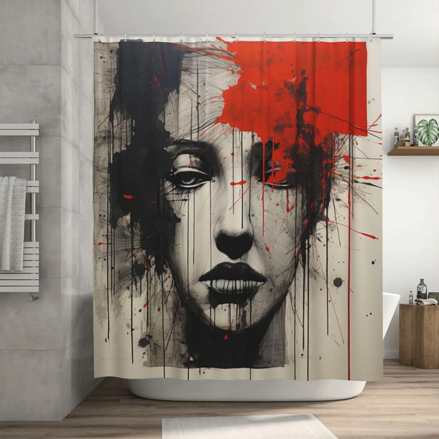 Abstract Girl Oil Painting Luxury Boho Shower Curtain Set