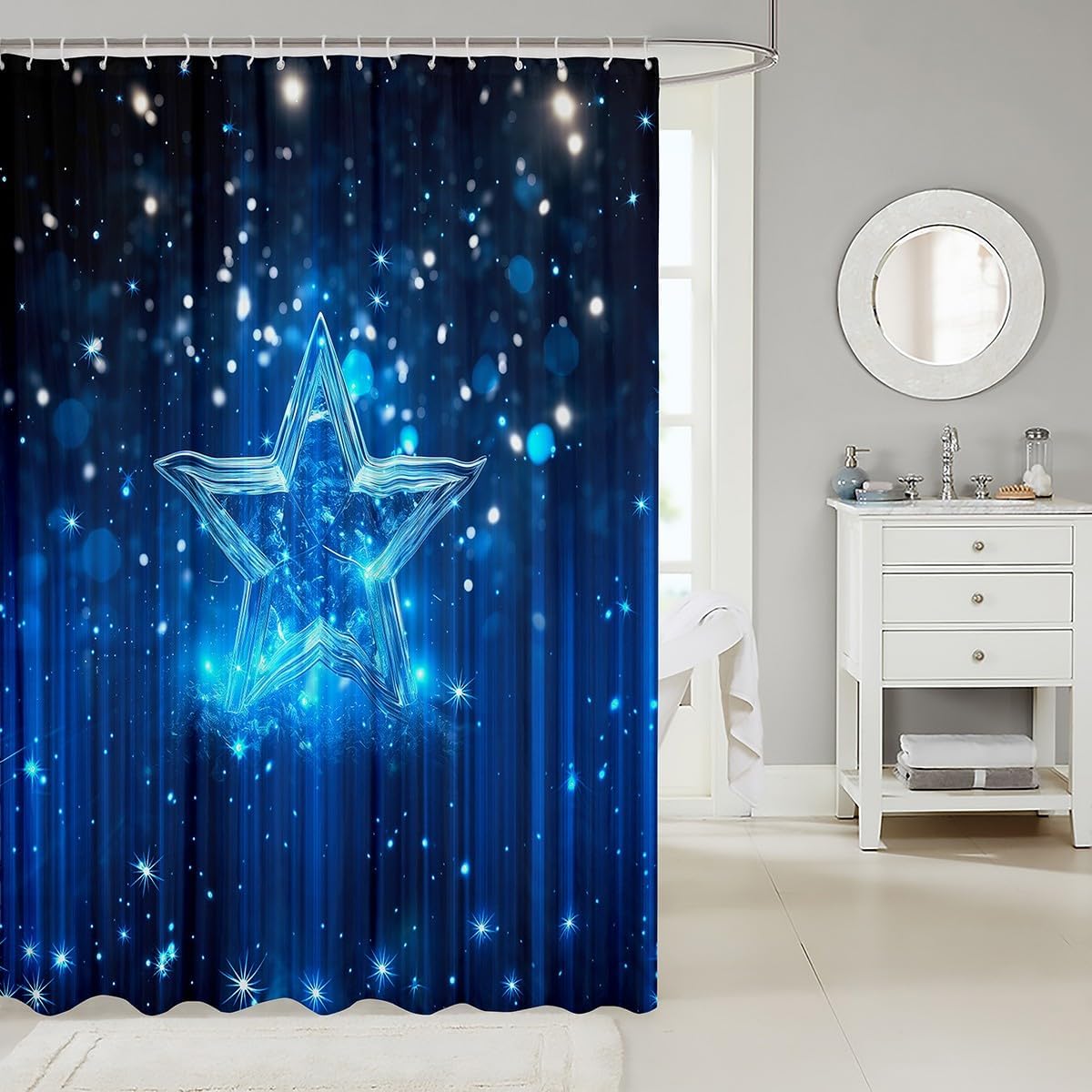 Erosebridal Galaxy Stars Glitter Shower Curtain Set 1
