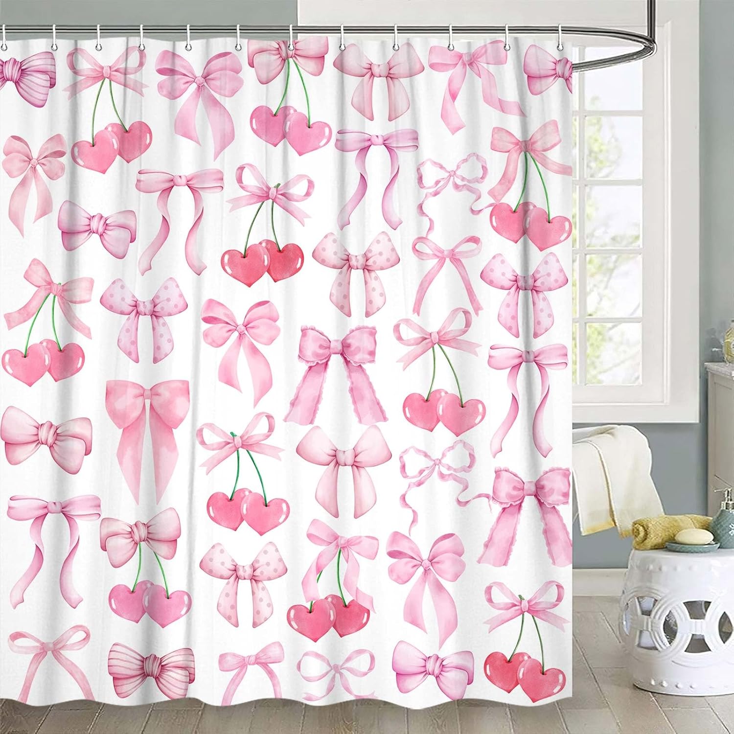 JAWO Cute Pink Bow Shower Curtain