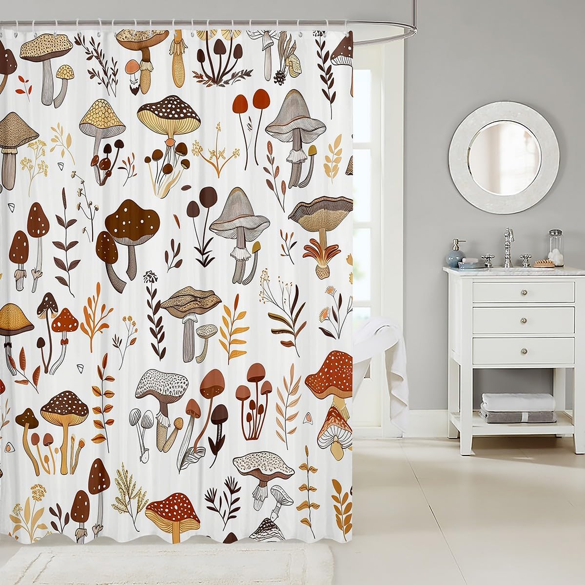 Feelyou Adorable Mushroom Print Shower Curtain 72x78 for Kids
