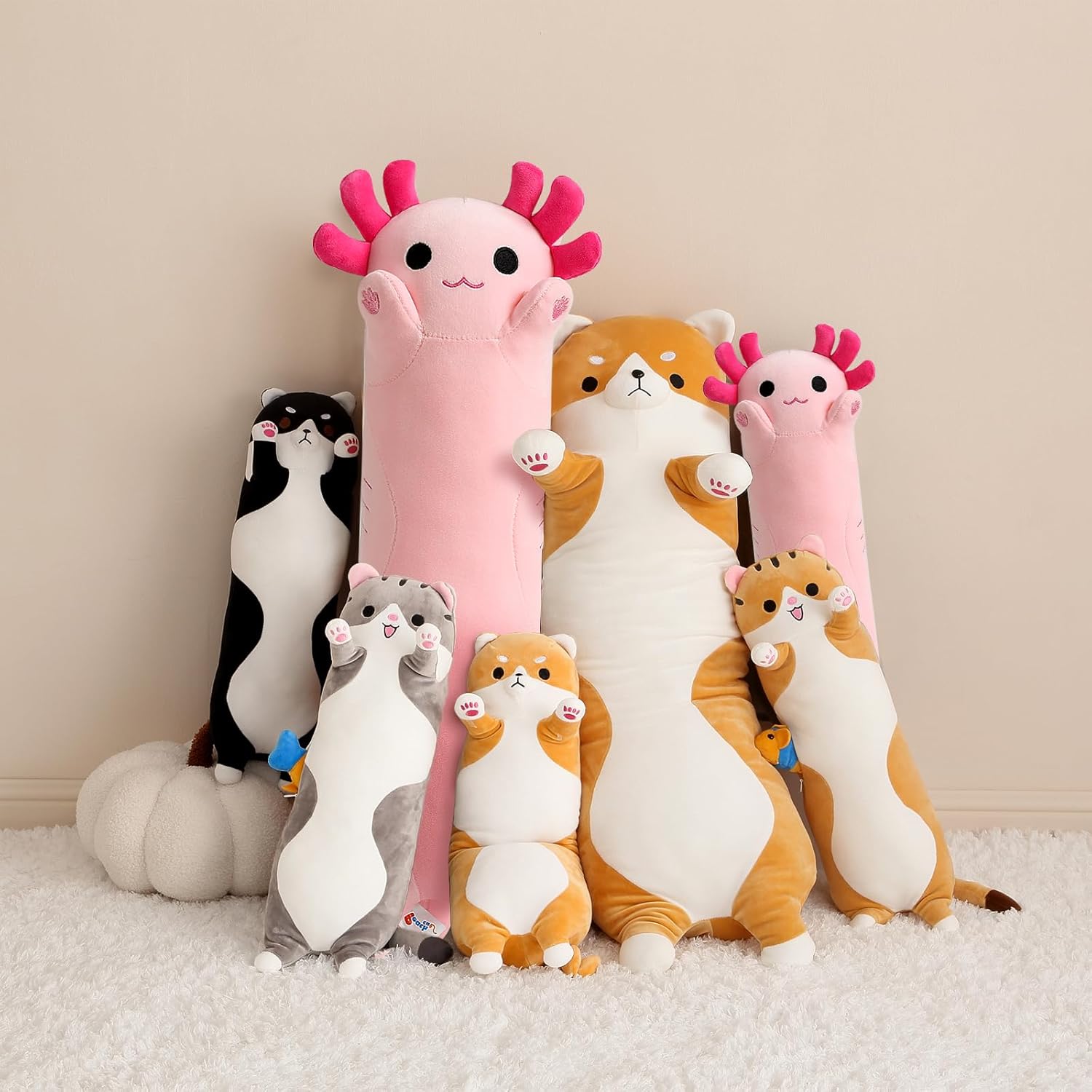 PEACH CAT Blue Long Axolotl Plush Pillow Toy