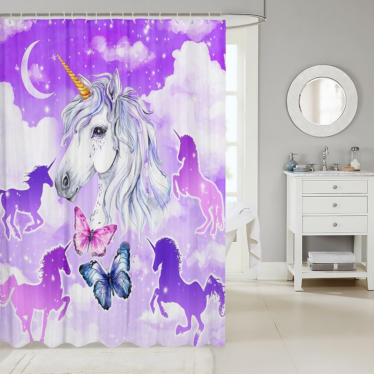 Unicorn Bath Curtain by Castle Fairy