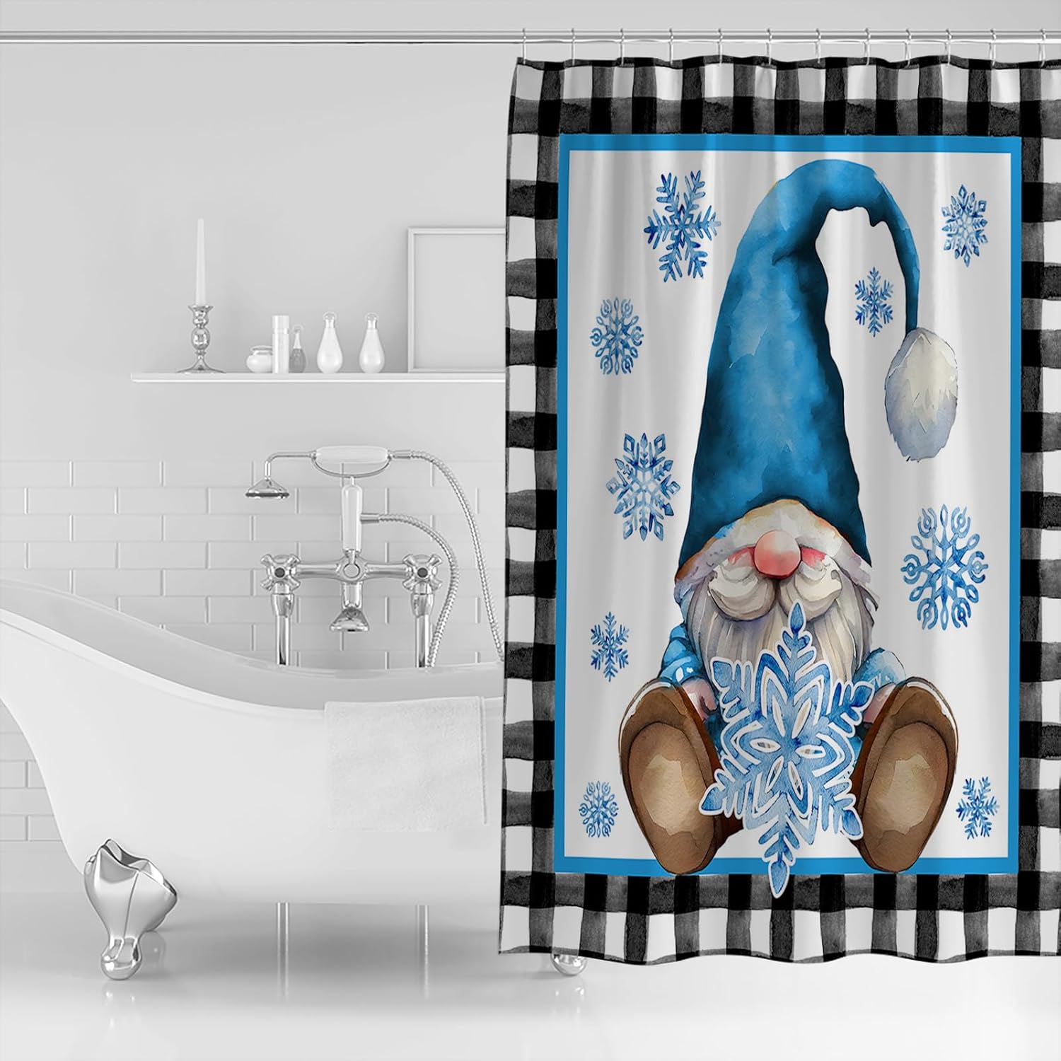 Gnome Snowflake Waterproof Shower Curtain