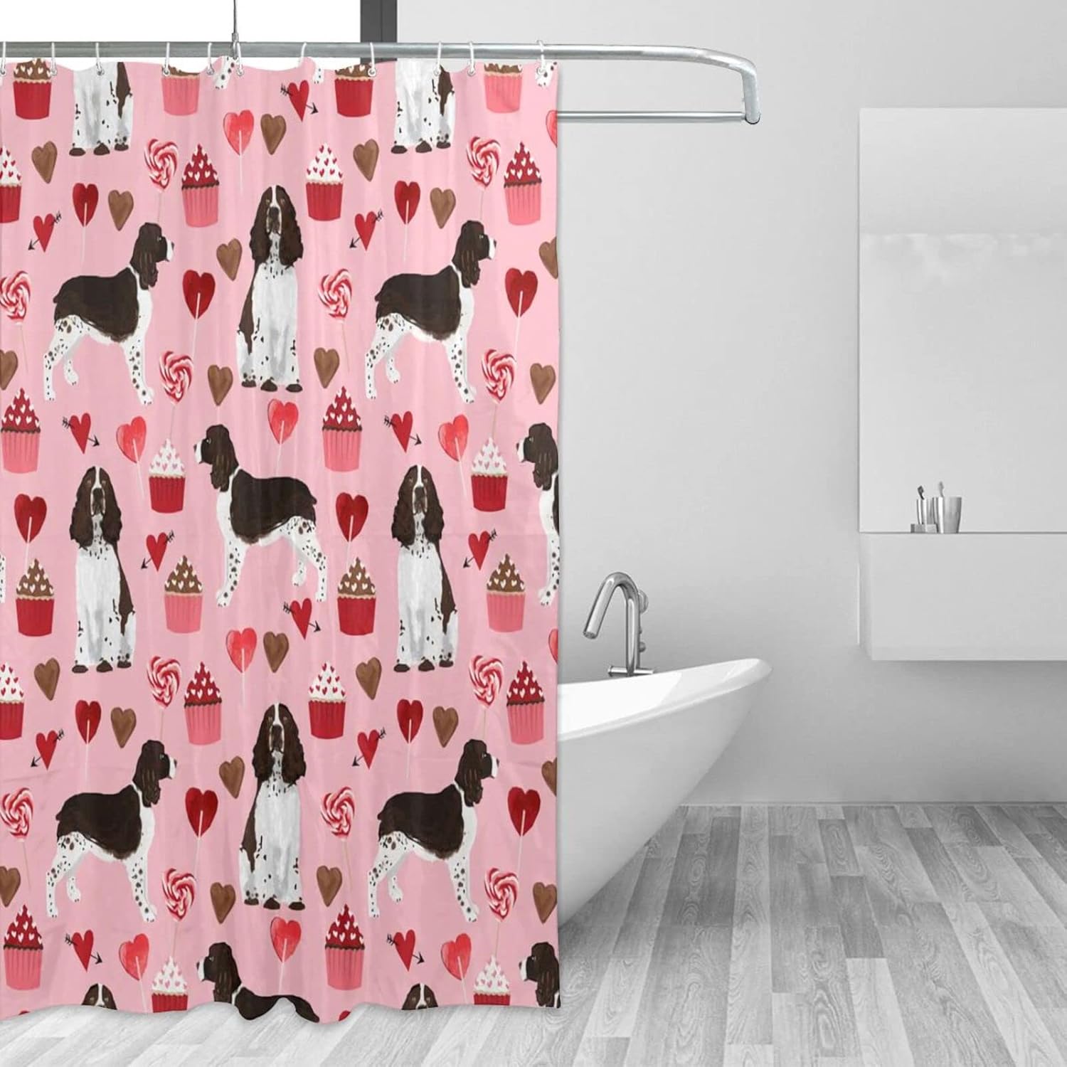 Perfect bath curtains for kids Cute Springer Spaniel Hearts 72x72 inch waterproof