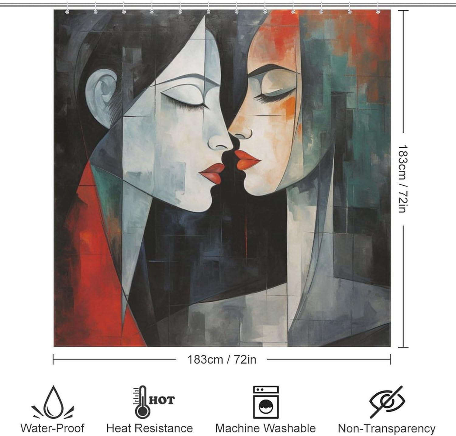Kissing Girl Boho Shower Curtain Set Oil Painting Red Black