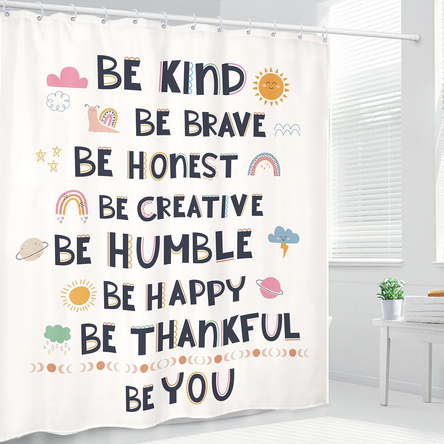 Kids Quotes Inspirational 60x72 Inch Shower Curtain Set with 12 Hooks