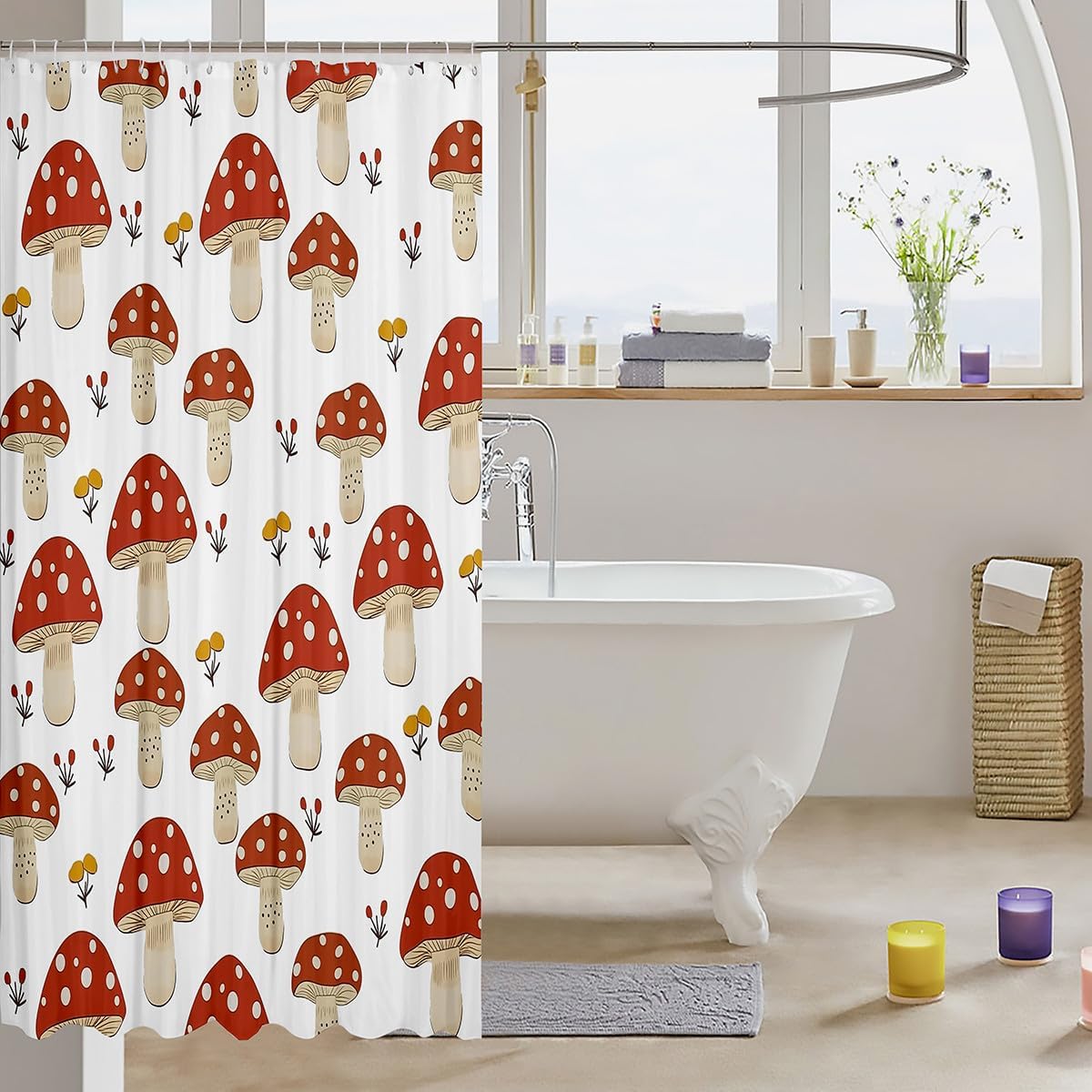 Feelyous unique mushroom shower curtain for 72x72cm bathroom Waterproof and machine washable