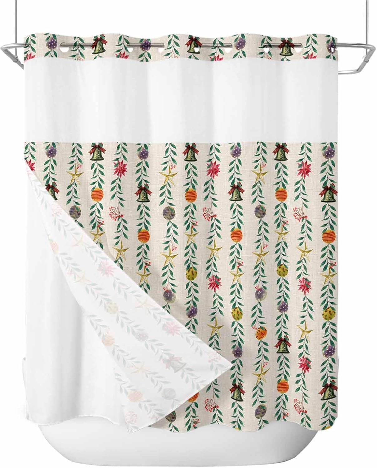 holiday home winter bathroom shower curtain set with see through top 72x72