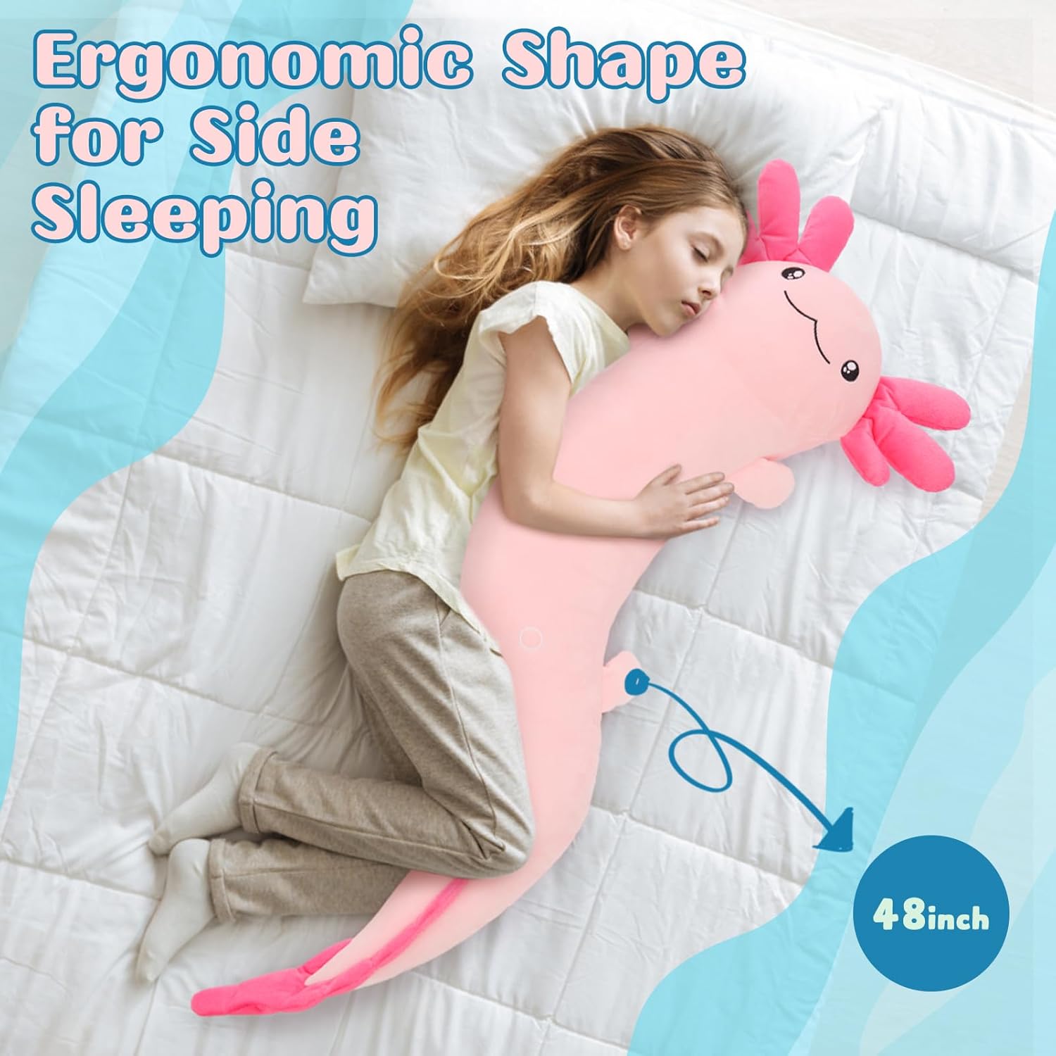 Tezituor Pink Axolotl Stuffed Animal Pillow for Kids