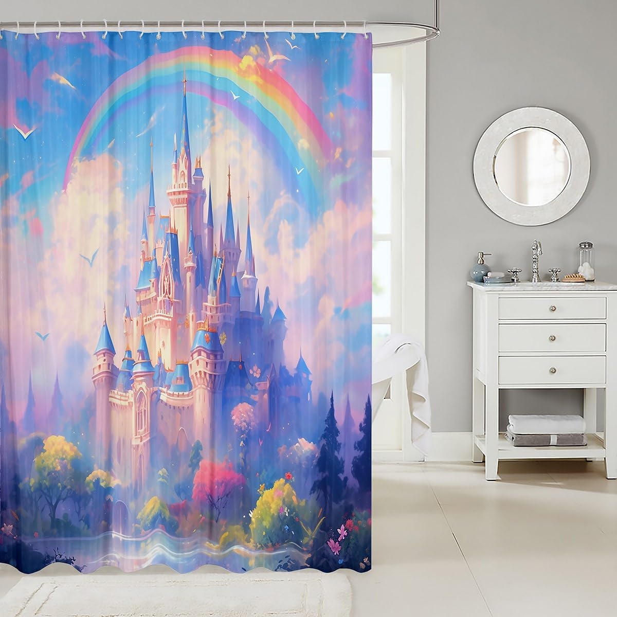 Fairy Tale Castle Shower Curtain with 12 Hooks