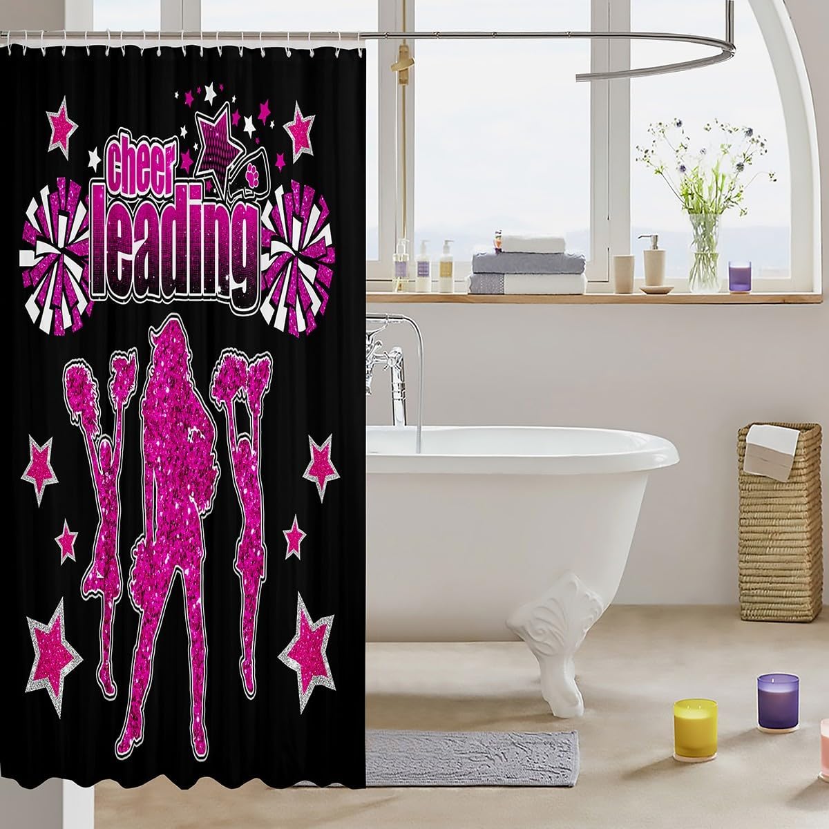 Heer team 72 x 72 Glitter Stars Bathtub Shower Curtain