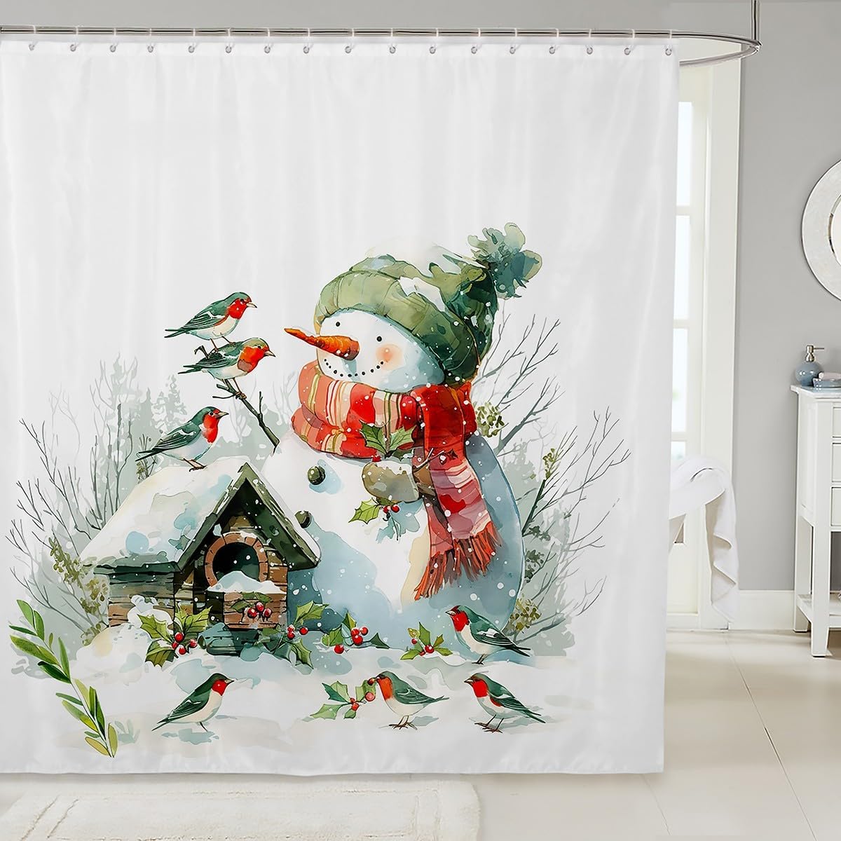 Feelyou Snowman Bathroom Shower Curtain Merry Christmas Included