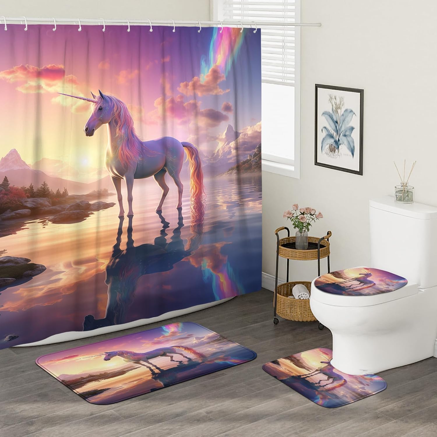 4-Piece Rainbow Unicorn Bath Set