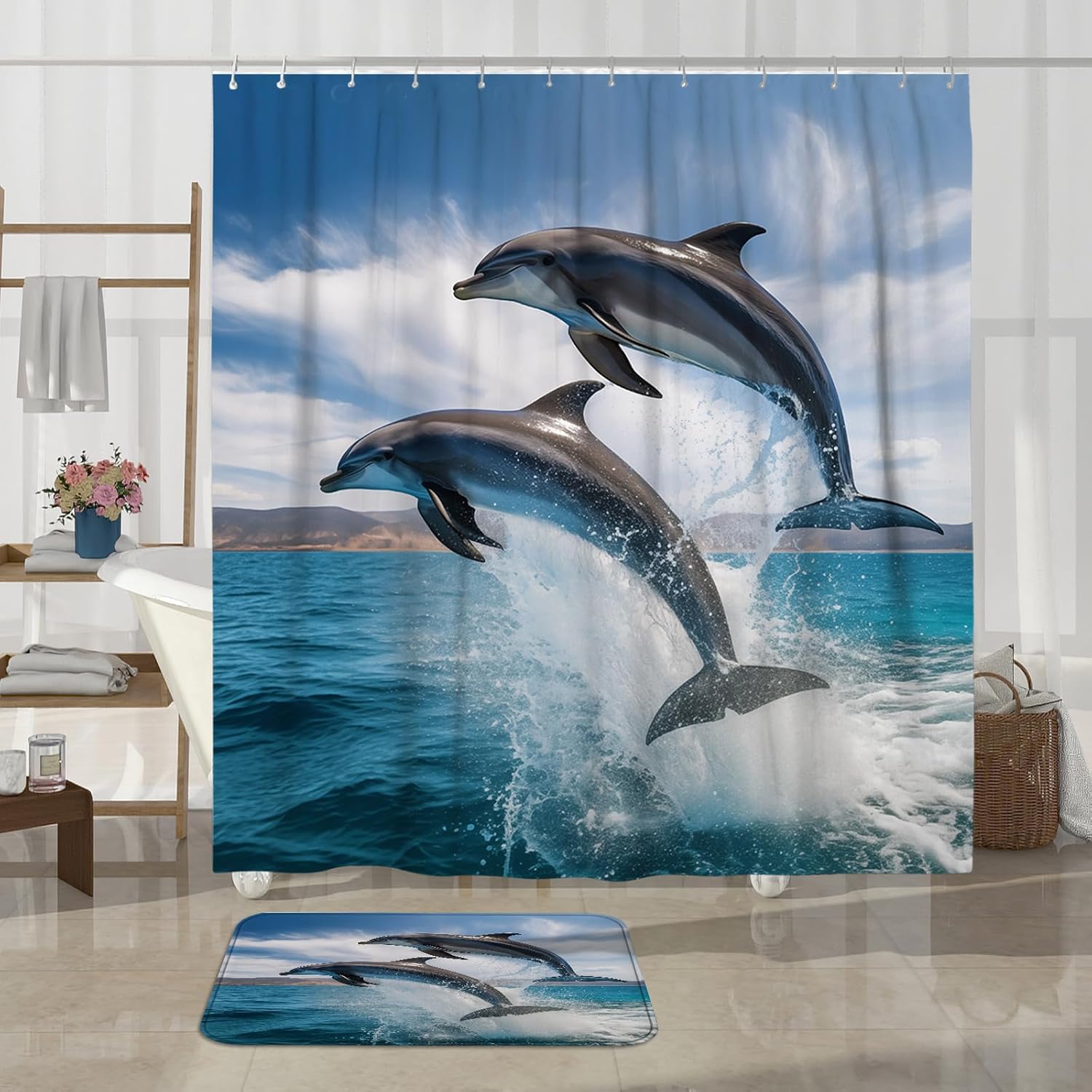 4PCS Jump Dolphin 72x72 Durable 12 Hooks Non-Slip Waterproof