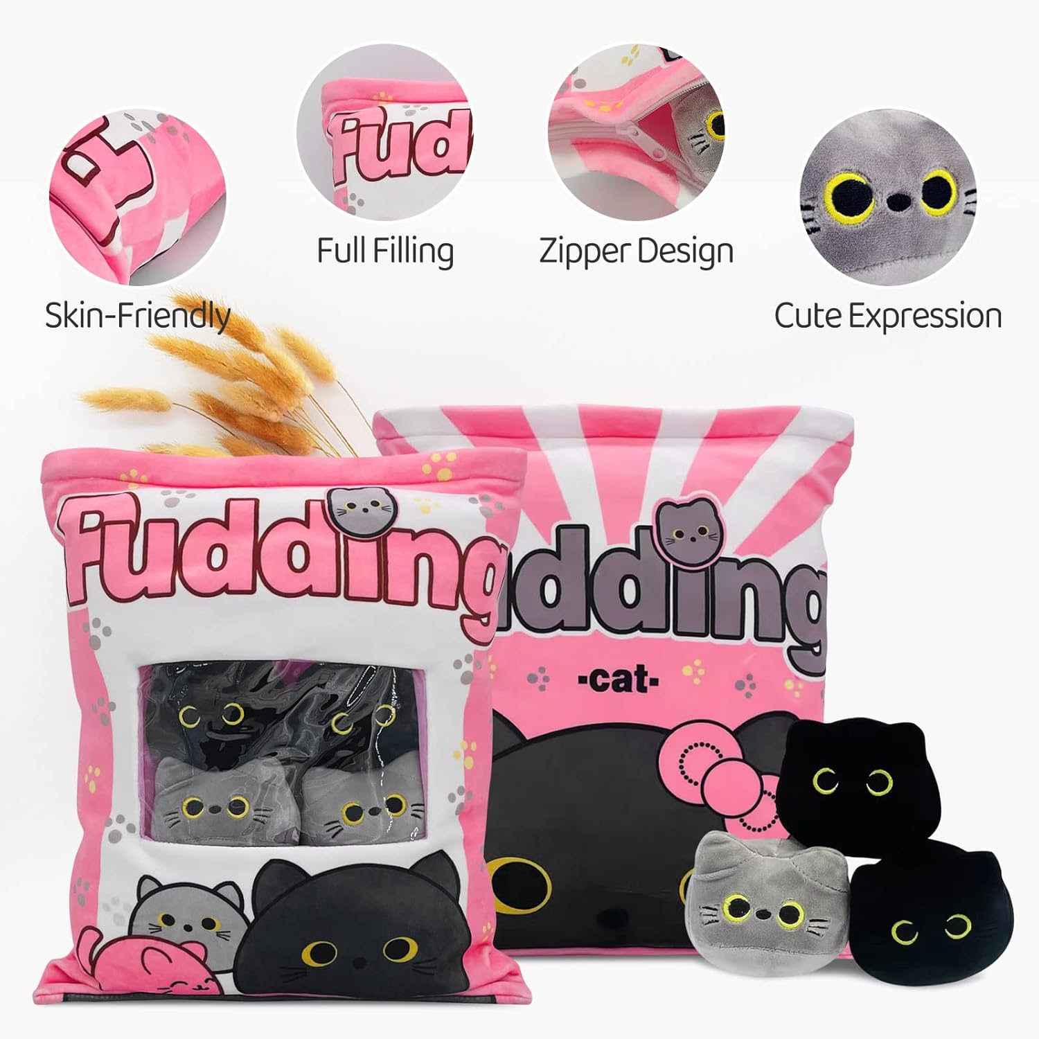 REFAHB Cute Black Cat Plush Pillow Throw Pillow for Kids