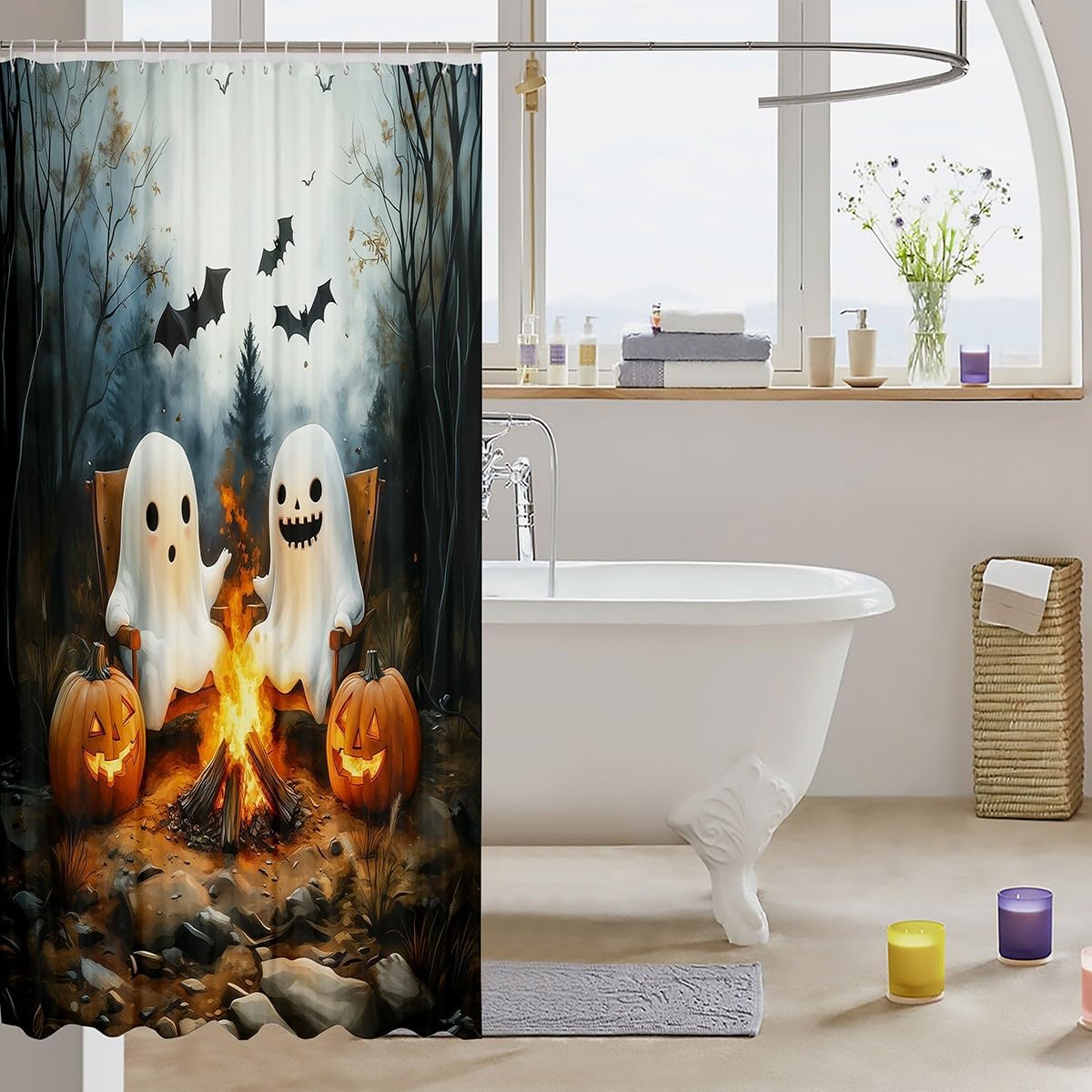 Cute Halloween Ghost Kids Bath Curtain 72x84