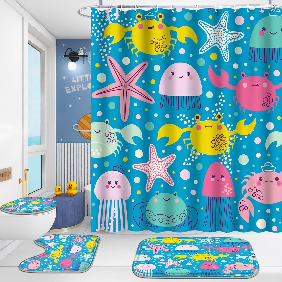 4-Piece Bathroom Set for Kids Ocean Octopus Design