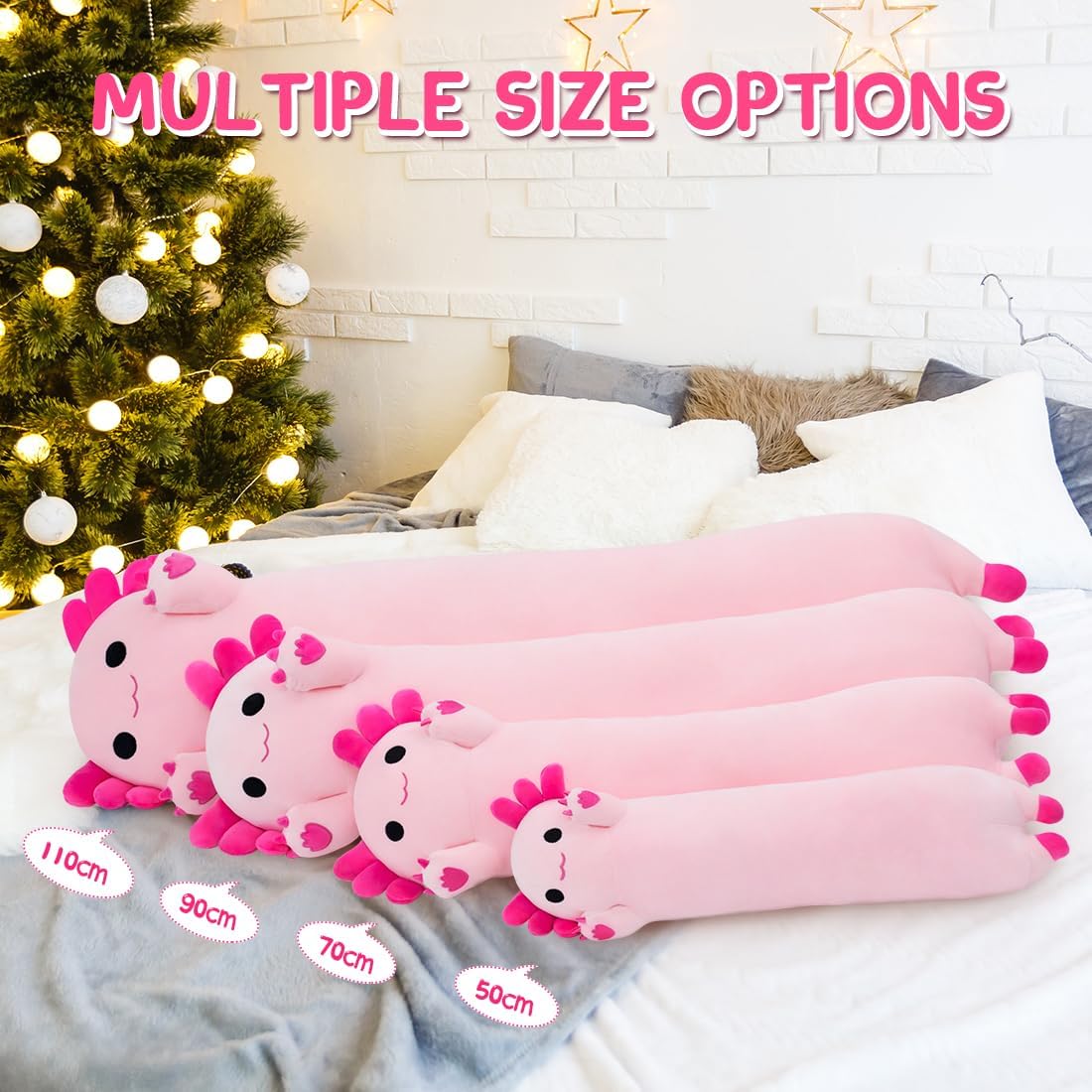 Axolotl Plush Toy - Cute Pink Long Plush Pillow for Kids and Adults