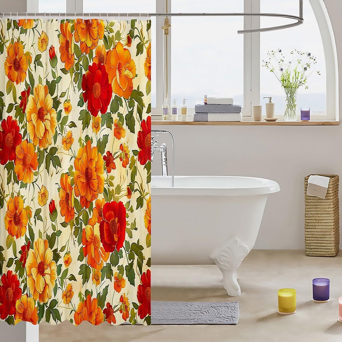 Feelyou 72x78 Rose Floral Bathroom curtain