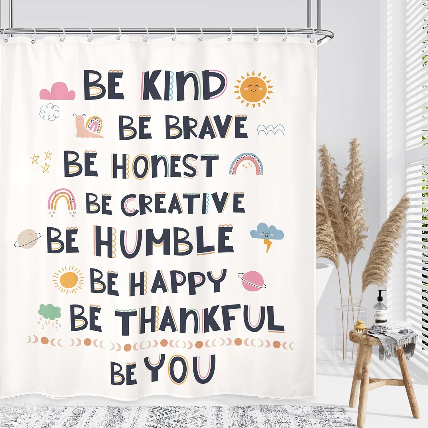Kids Quotes Inspirational 60x72 Inch Shower Curtain Set with 12 Hooks