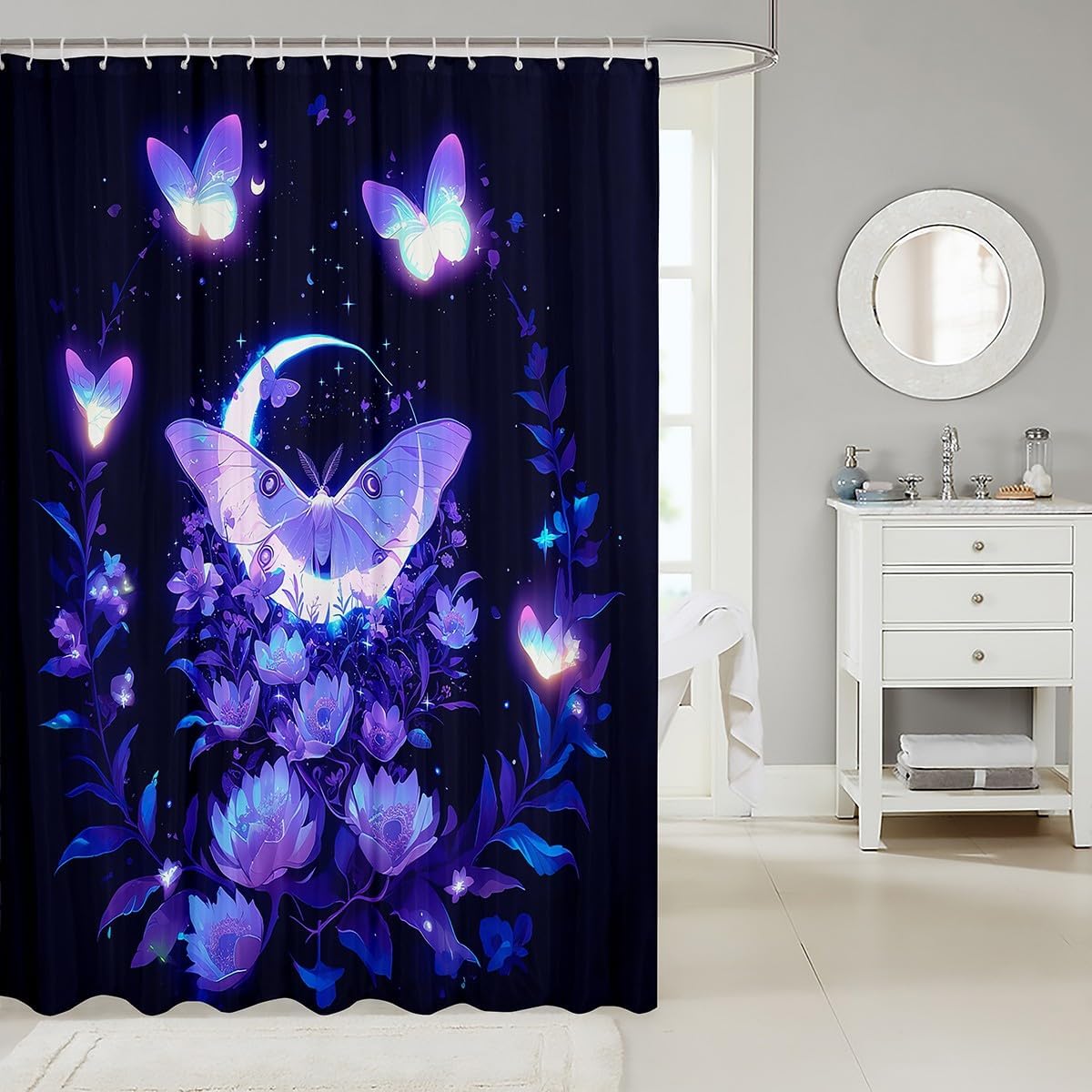 Butterfly Bathroom Shower Curtain for Kids Teens Waterproof Stylish Exotic Design