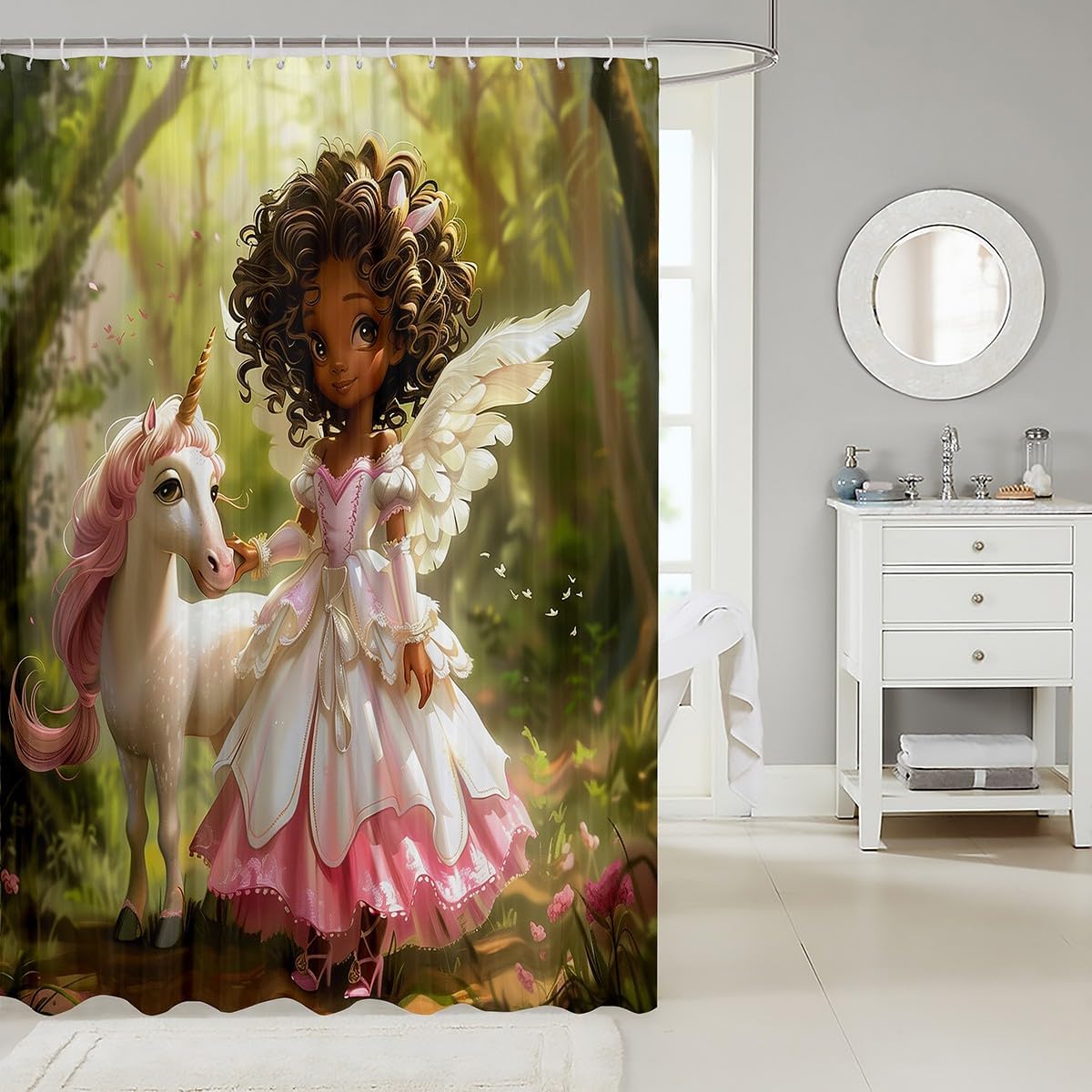 Castle Fairy Magical Unicorn Shower Curtain Set 72x72