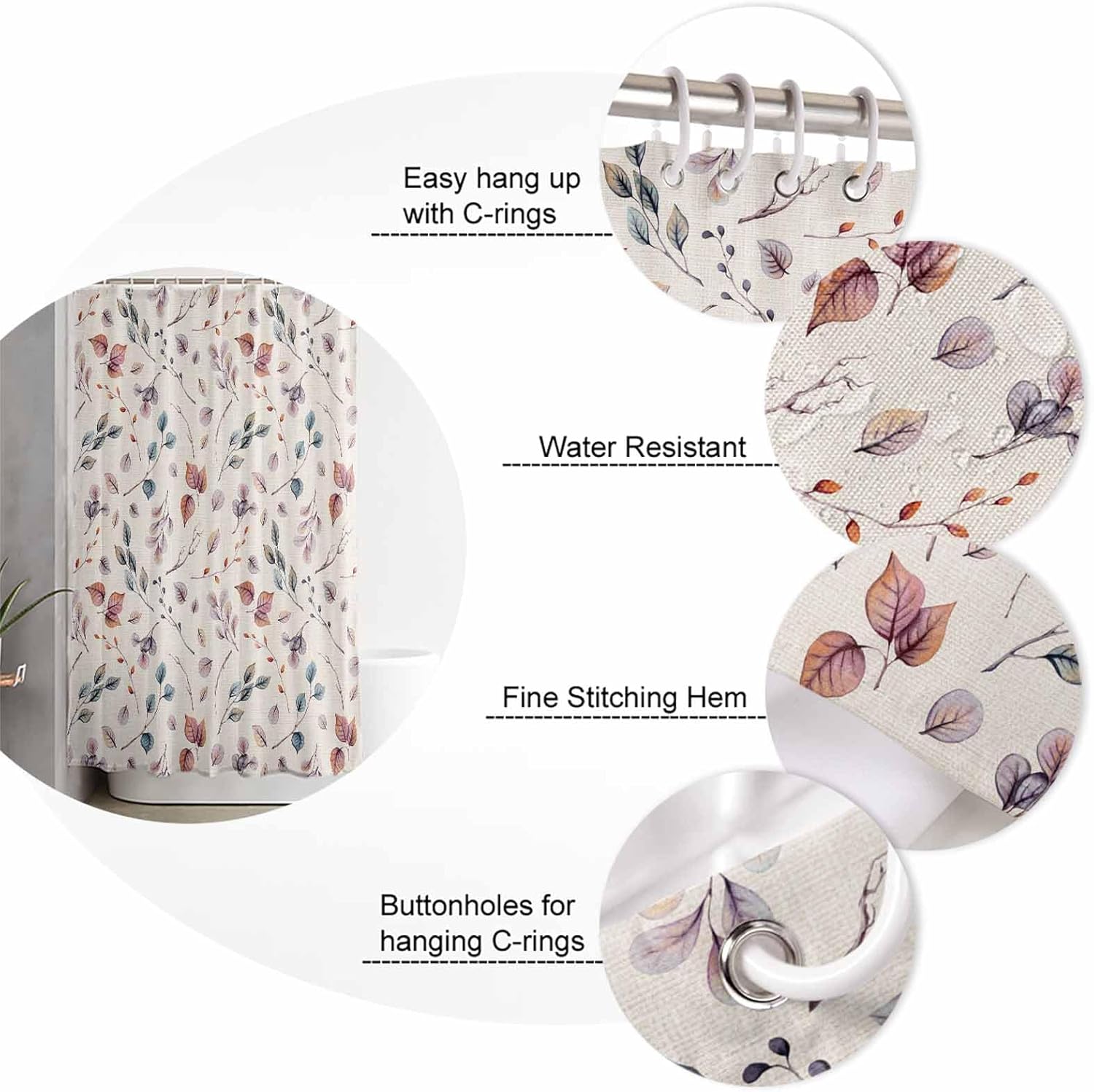 Picpeak 54x78-inch Autumn-Pattern Waterproof Shower Curtain Set with 12 Hooks