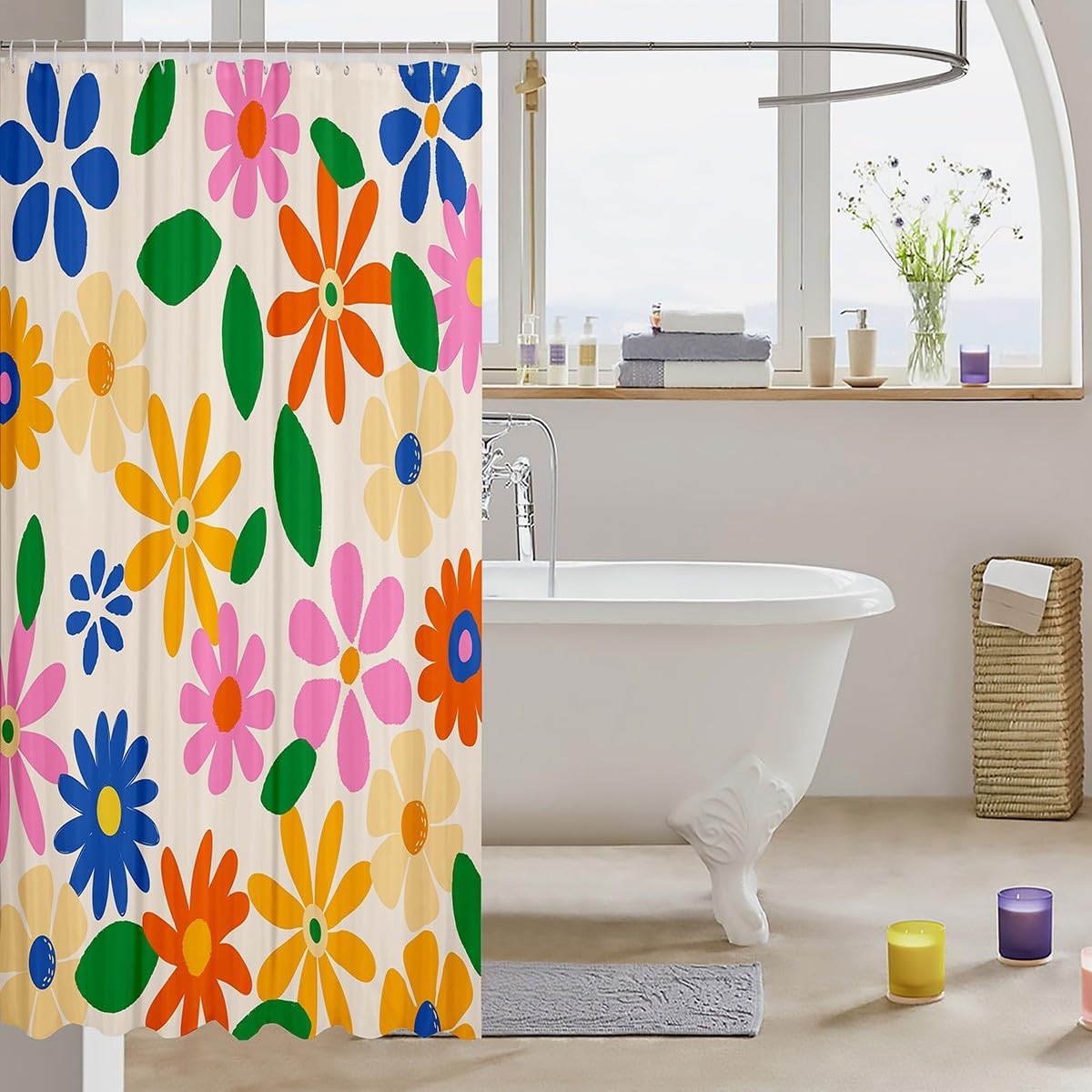 Retro 60s70s Floral Shower Curtain