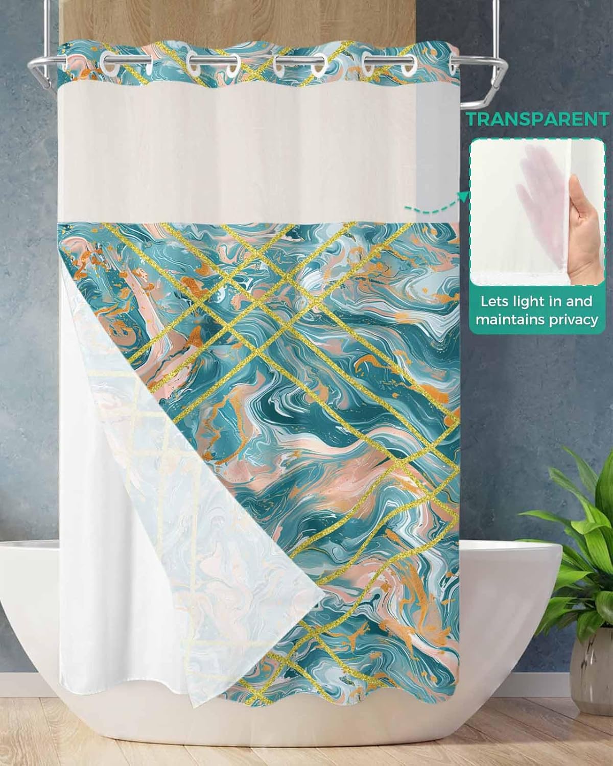 Stylish No-Hook Shower Curtain with Water-resistant Design