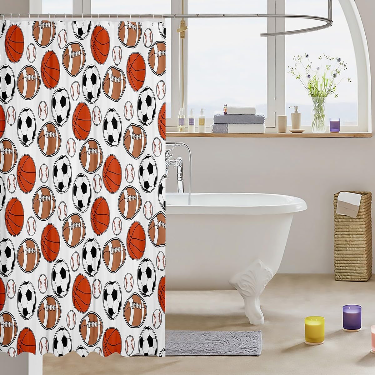 Feelyou Kids Basketball Bath Curtain 72x72 Fun Sports Themed Bathroom Accessory