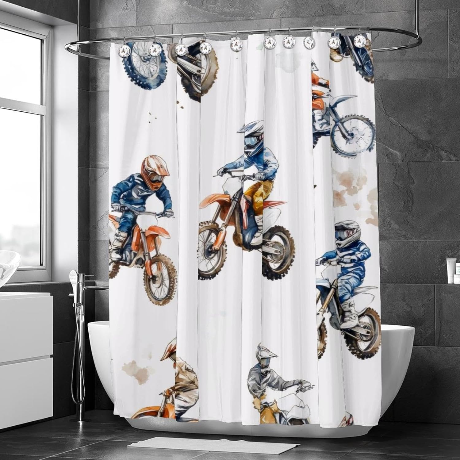 Boys Motorcross Prints 48x72 in Shower Curtain Set