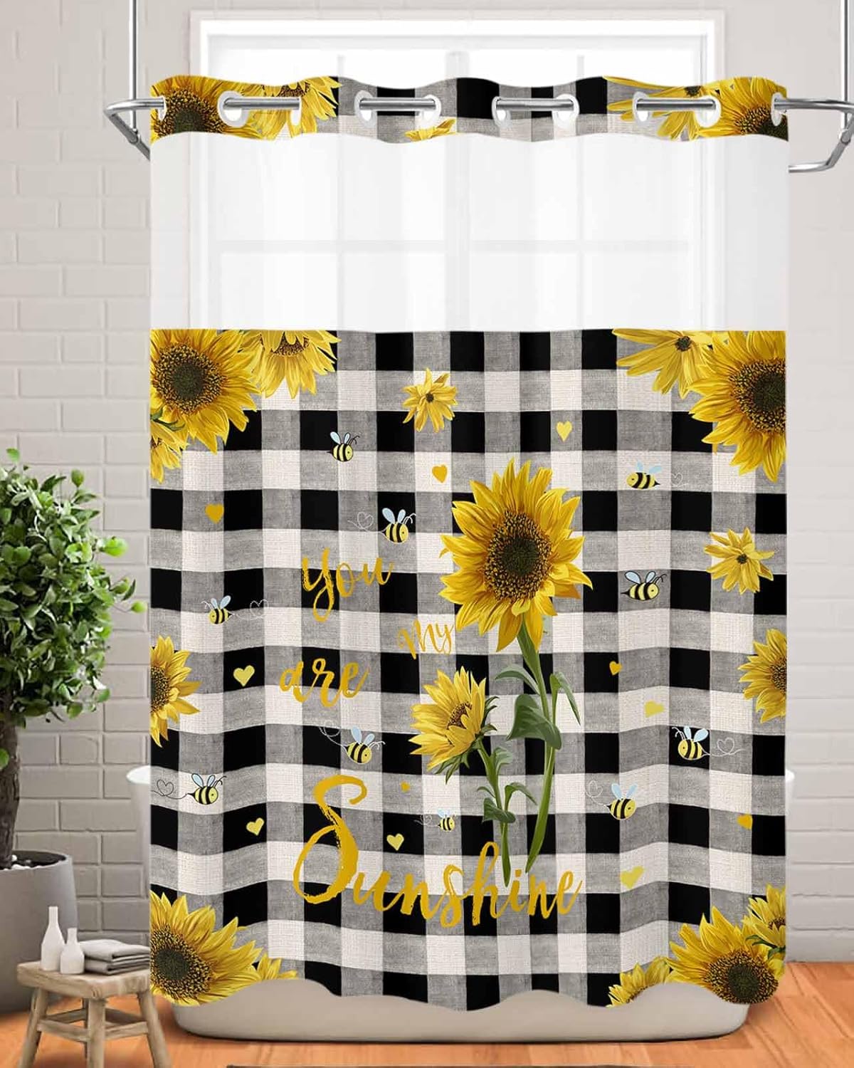 TocaHome No Hook Cloth Fabric Shower Curtain with Snap in Liner