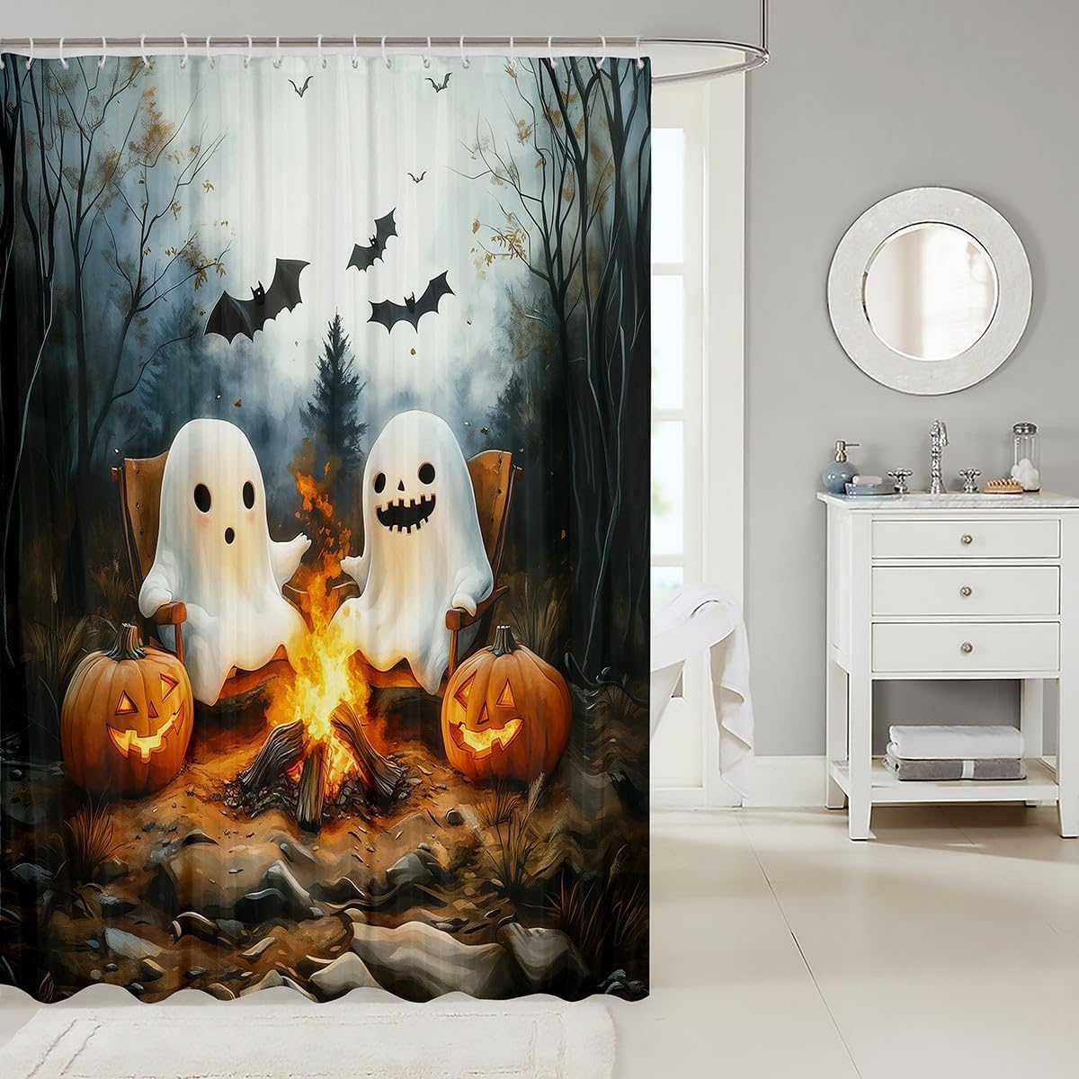 Cute Halloween Ghost Kids Bath Curtain 72x84