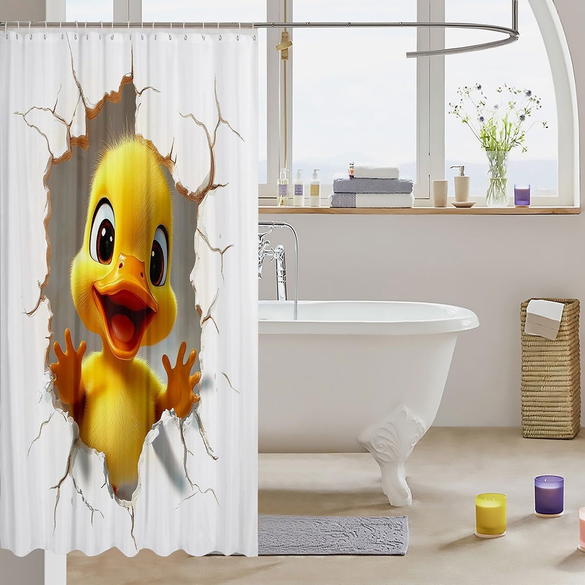 3D Funny Duck Shower Curtain Set