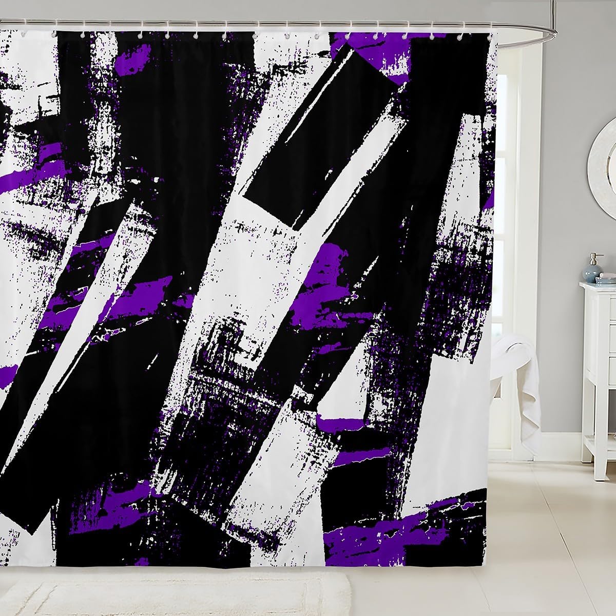 JeeJeloiu Fun Kids Bath Graffiti 72x84 Purple White Bath Curtain