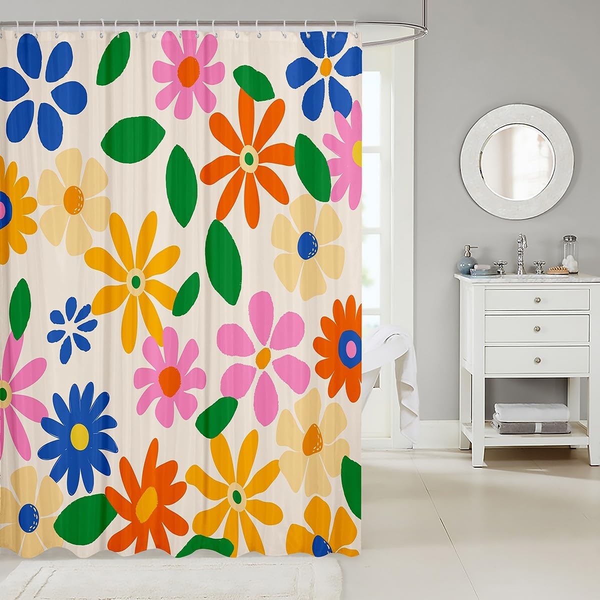 Retro 60s70s Floral Shower Curtain