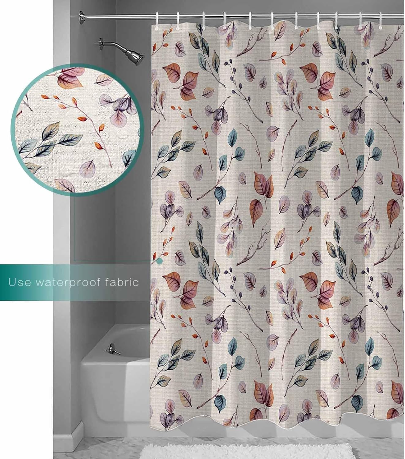 Picpeak 54x78-inch Autumn-Pattern Waterproof Shower Curtain Set with 12 Hooks