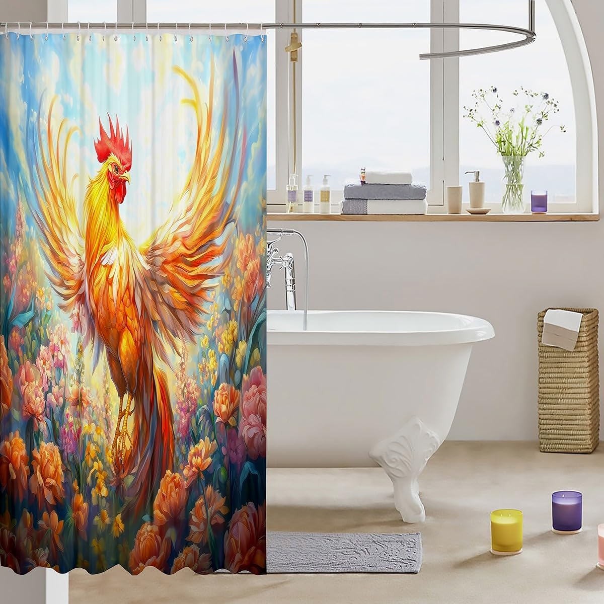 Castle Fairy Hen Bath Curtain 72x72 Farmhouse Animal Shower Set