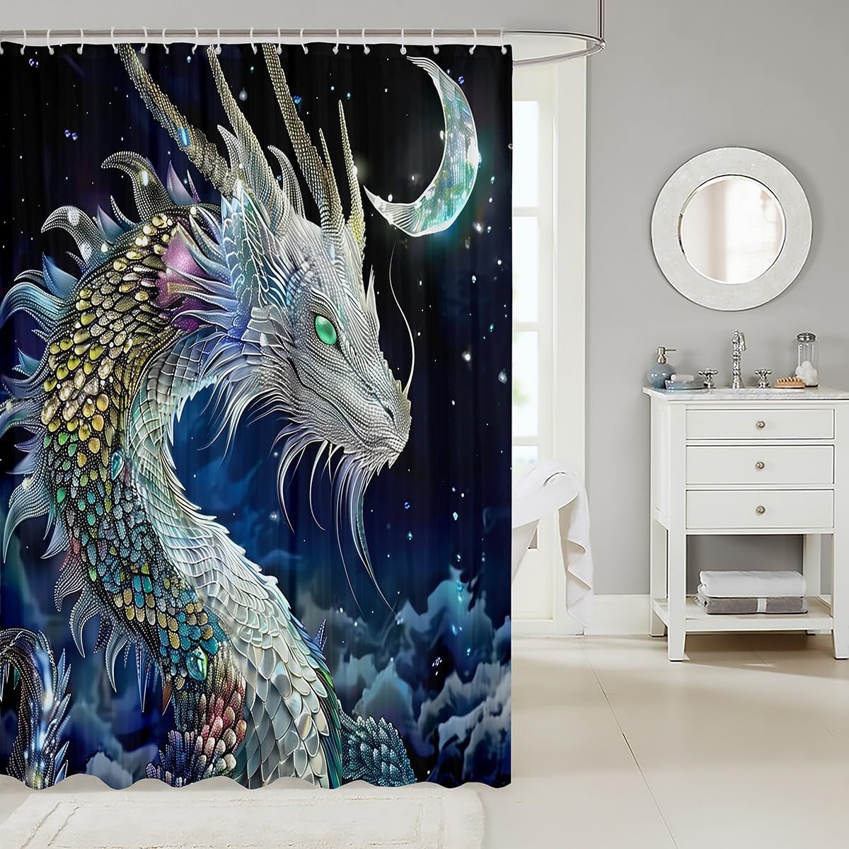 Feelyou Dragon 72 shower curtain boys set in white