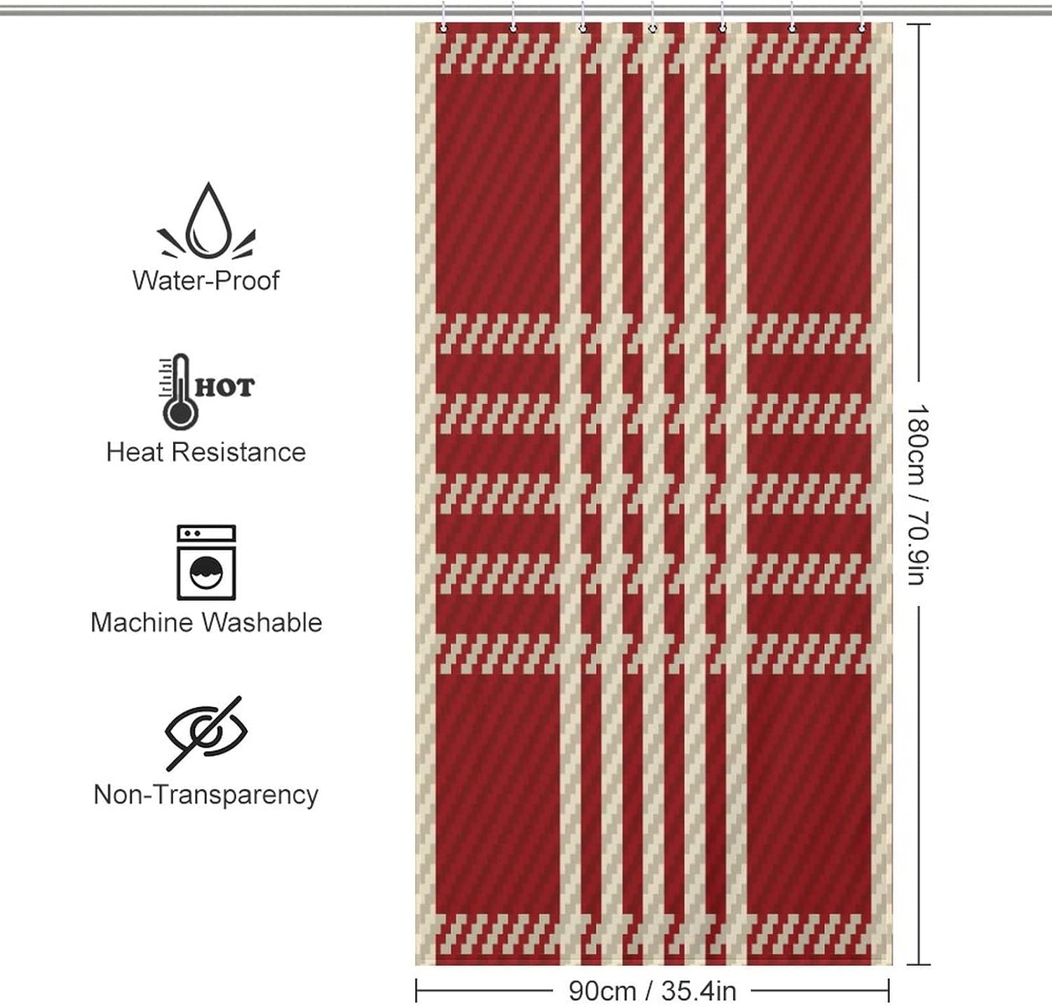 UanMere Bath Curtain Buffalo Check Tartan Plaid Design 36x72 Inch